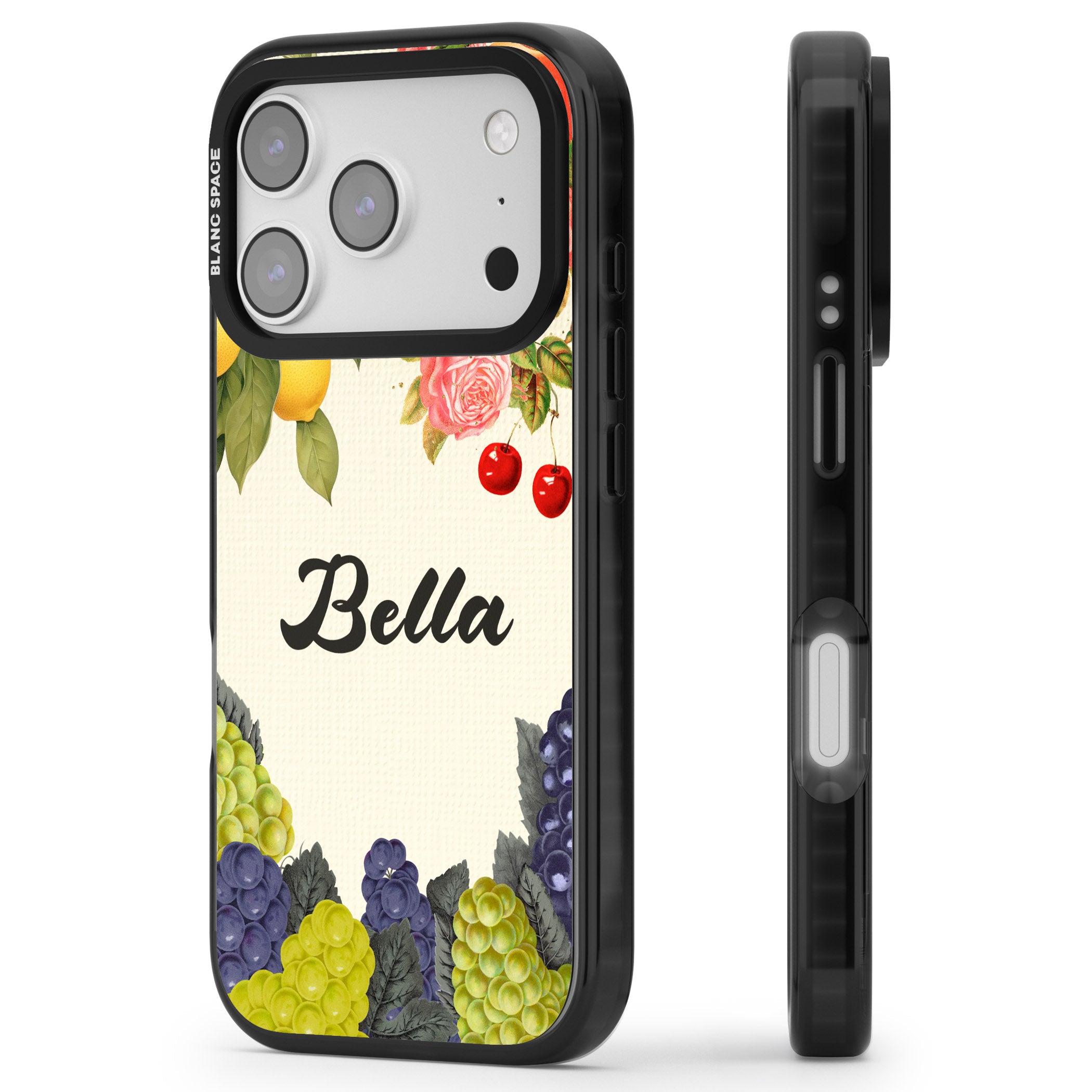 Personalised Vintage Fruits iPhone 17 Pro Impact Black Phone Case Side Profile