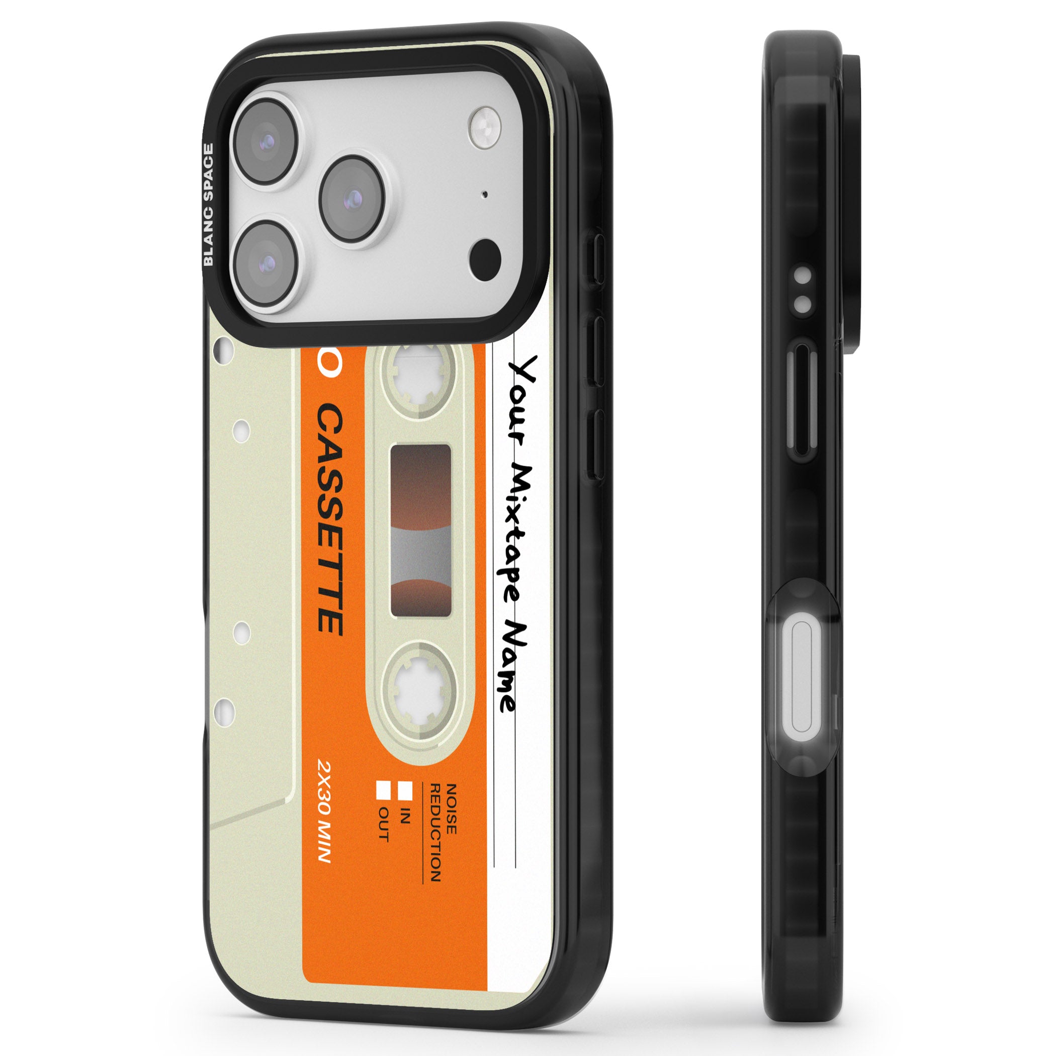 Personalised Retro Cassette Classic iPhone 17 Pro Impact Black Phone Case Side Profile