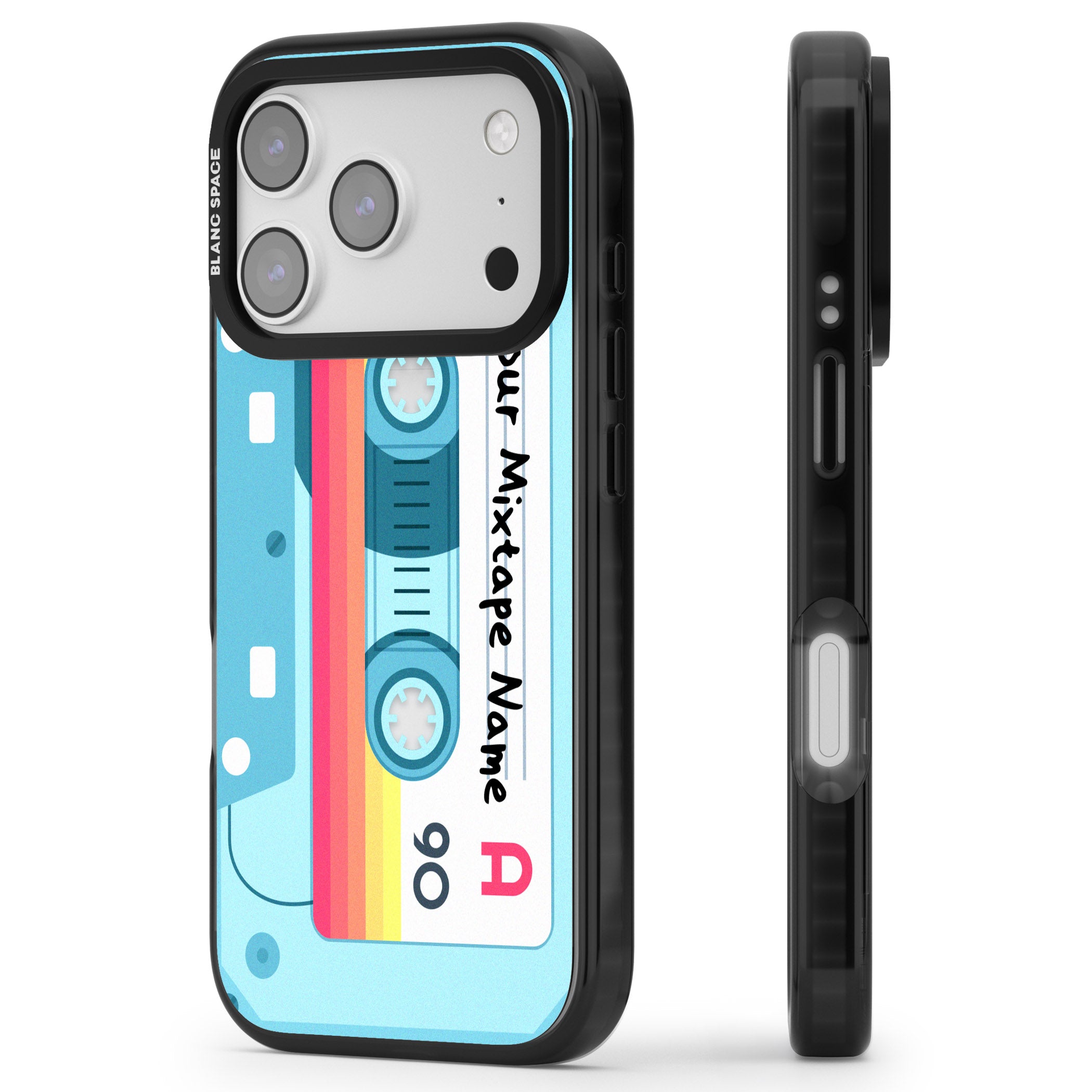 Personalised Retro Mixtape Sporty iPhone 17 Pro Impact Black Phone Case Side Profile