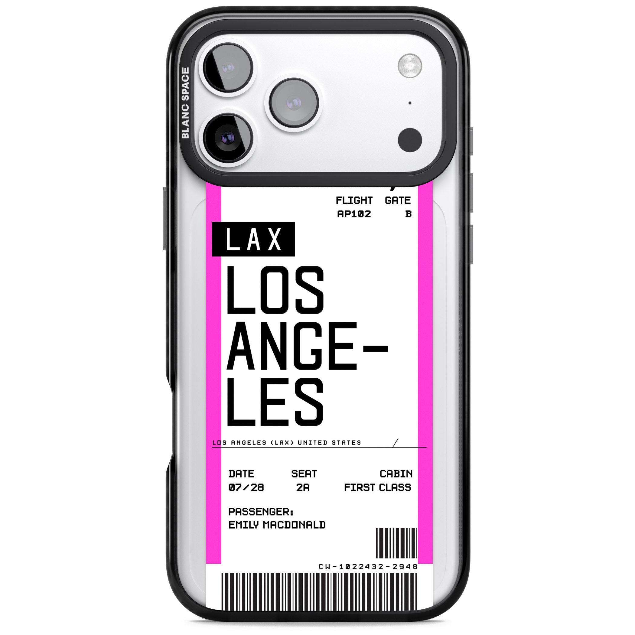 Personalised Los Angeles Boarding Pass iPhone 17 Pro Impact Black Phone Case