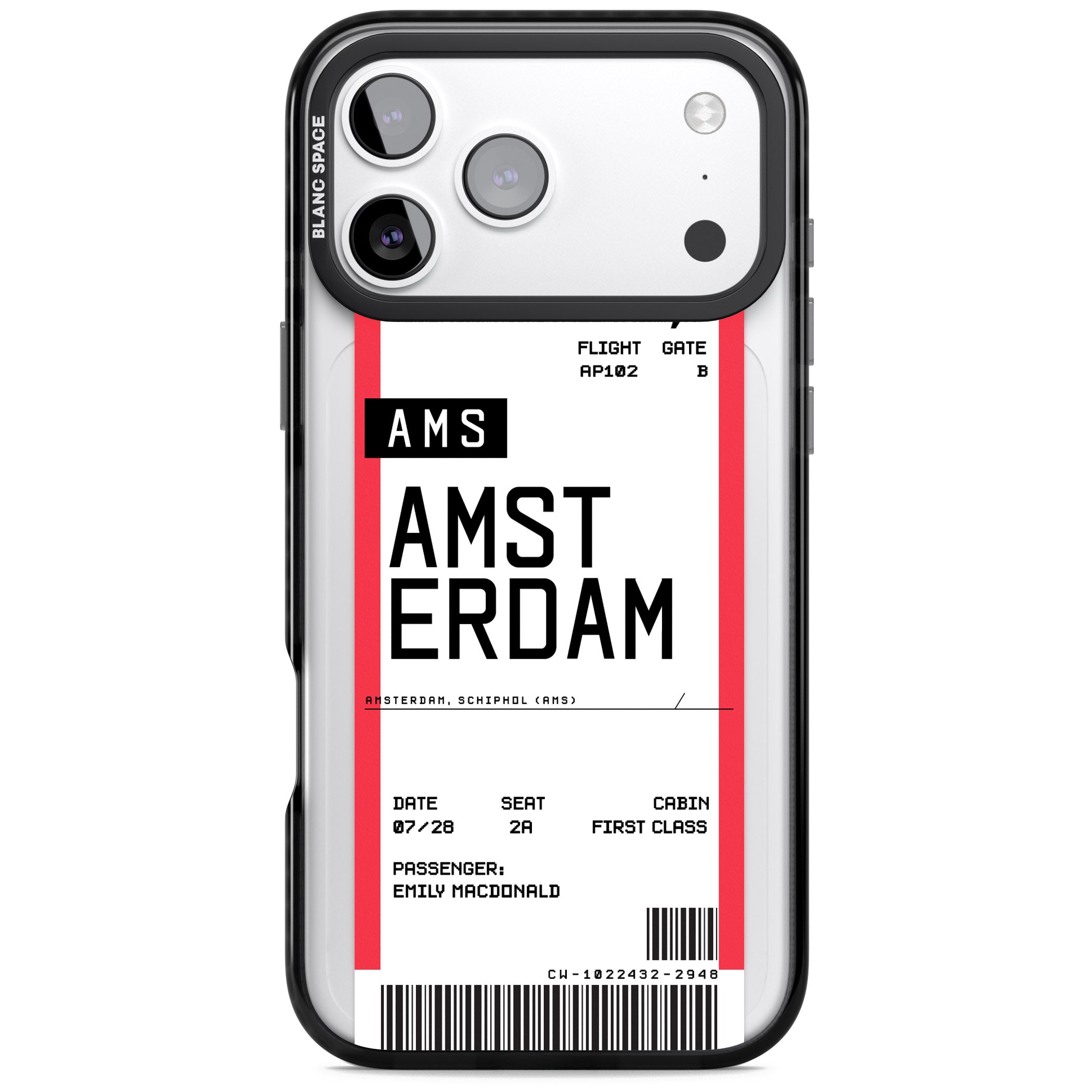 Personalised Amsterdam Boarding Pass iPhone 17 Pro Impact Black Phone Case