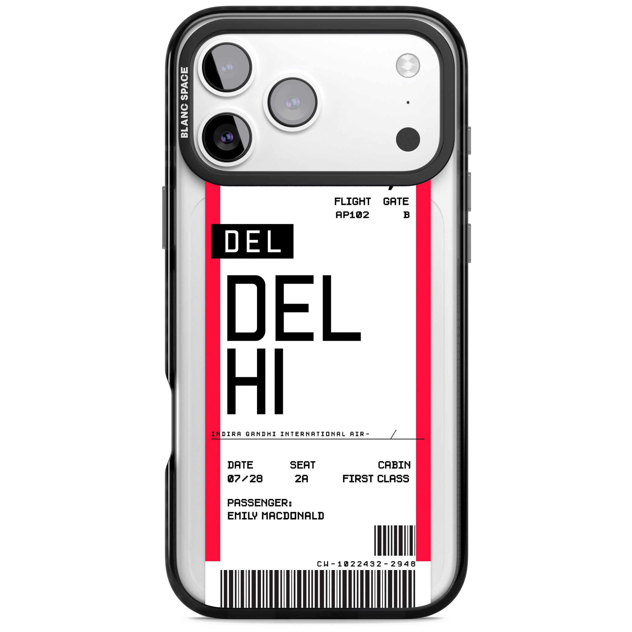 Personalised Delhi Boarding Pass iPhone 17 Pro Impact Black Phone Case