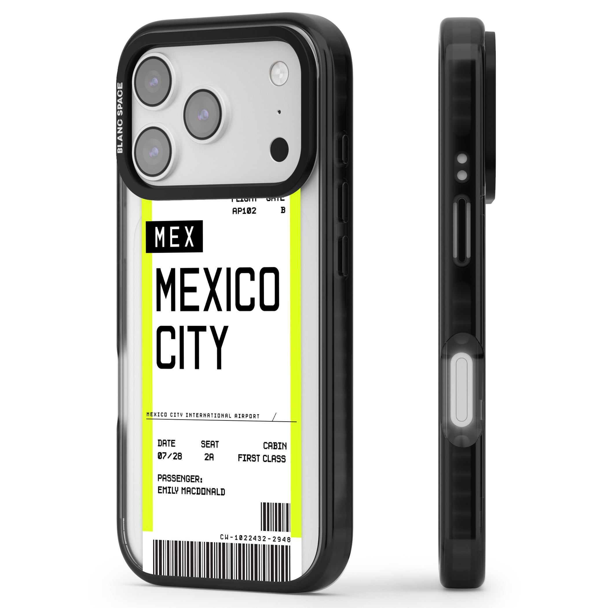 Personalised Mexico City Boarding Pass iPhone 17 Pro Impact Black Phone Case Side Profile