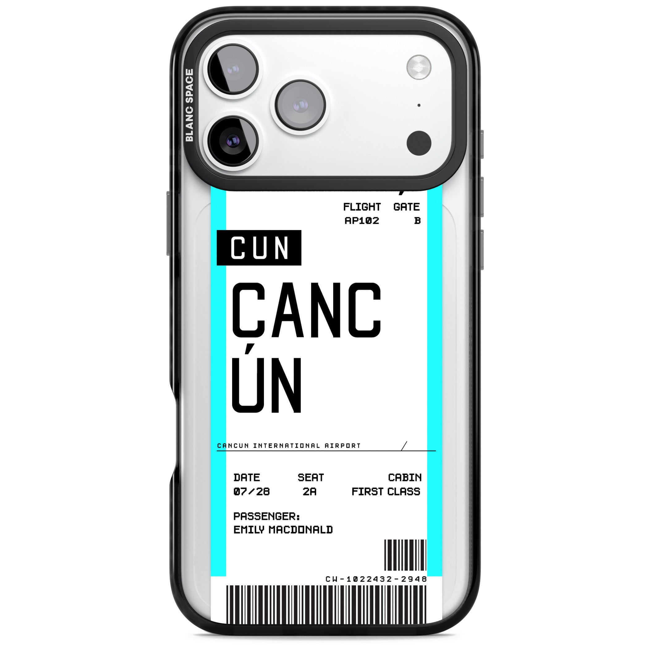 Personalised Cancún Boarding Pass iPhone 17 Pro Impact Black Phone Case