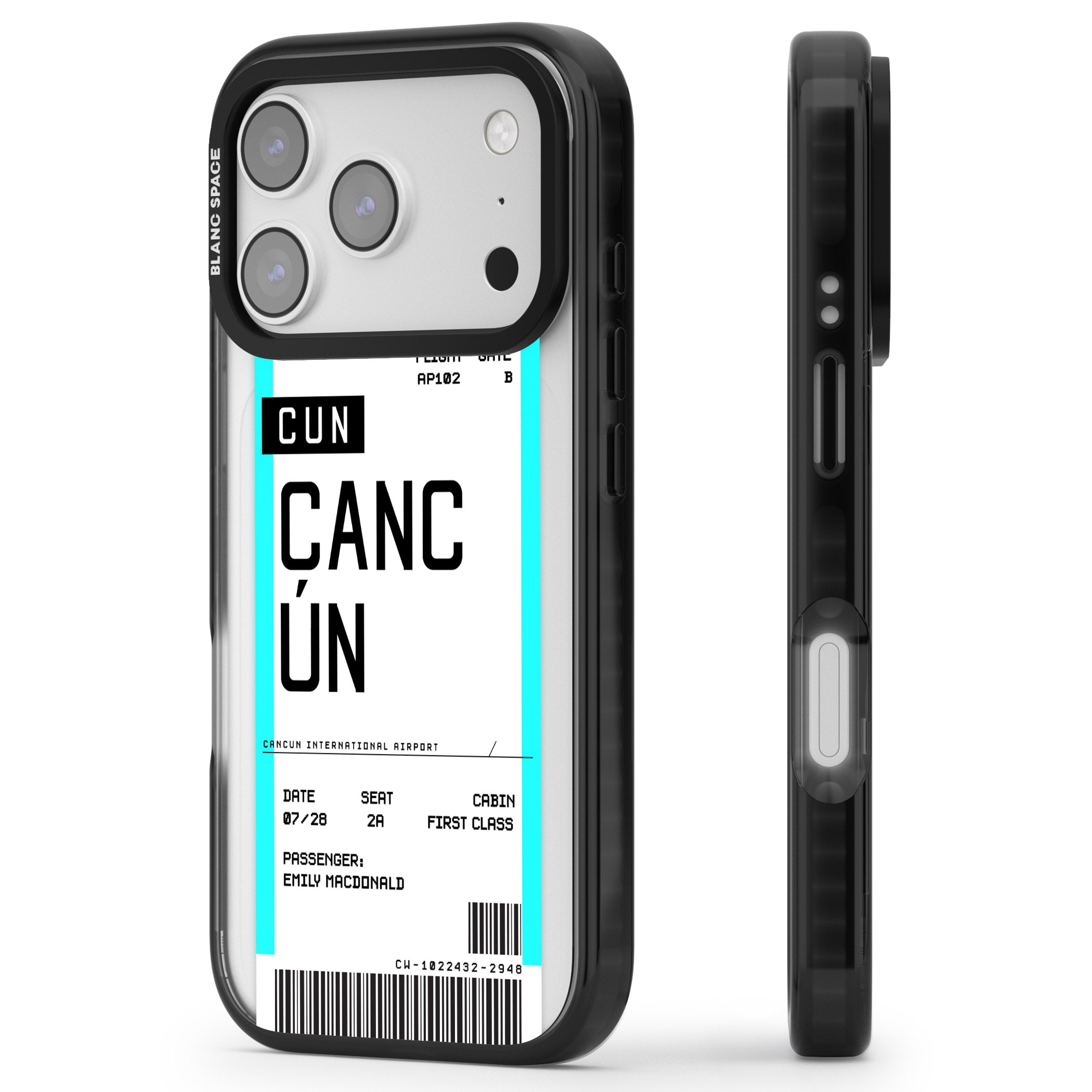 Personalised Cancún Boarding Pass iPhone 17 Pro Impact Black Phone Case Side Profile