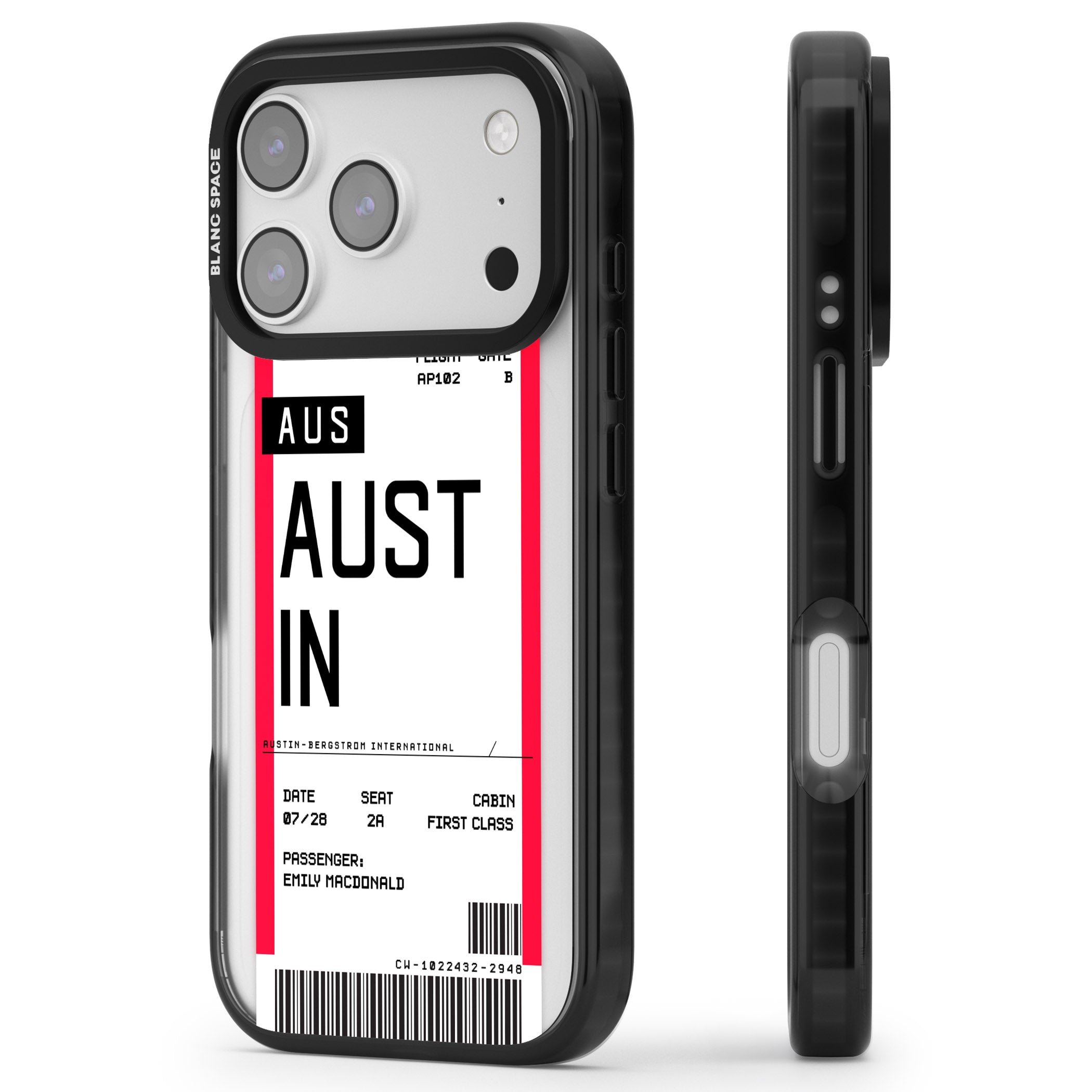 Personalised Austin Boarding Pass iPhone 17 Pro Impact Black Phone Case Side Profile