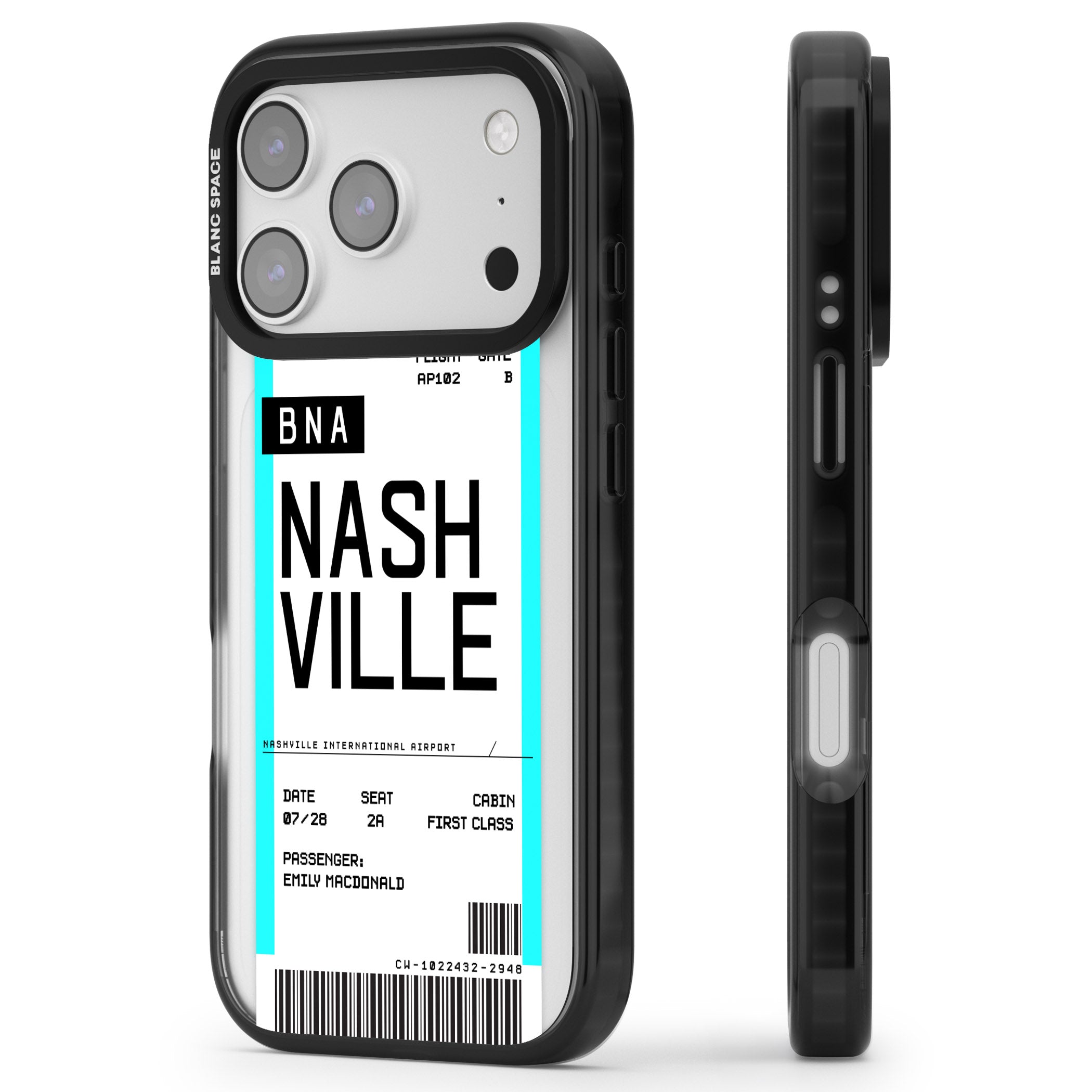 Personalised Nashville Boarding Pass iPhone 17 Pro Impact Black Phone Case Side Profile