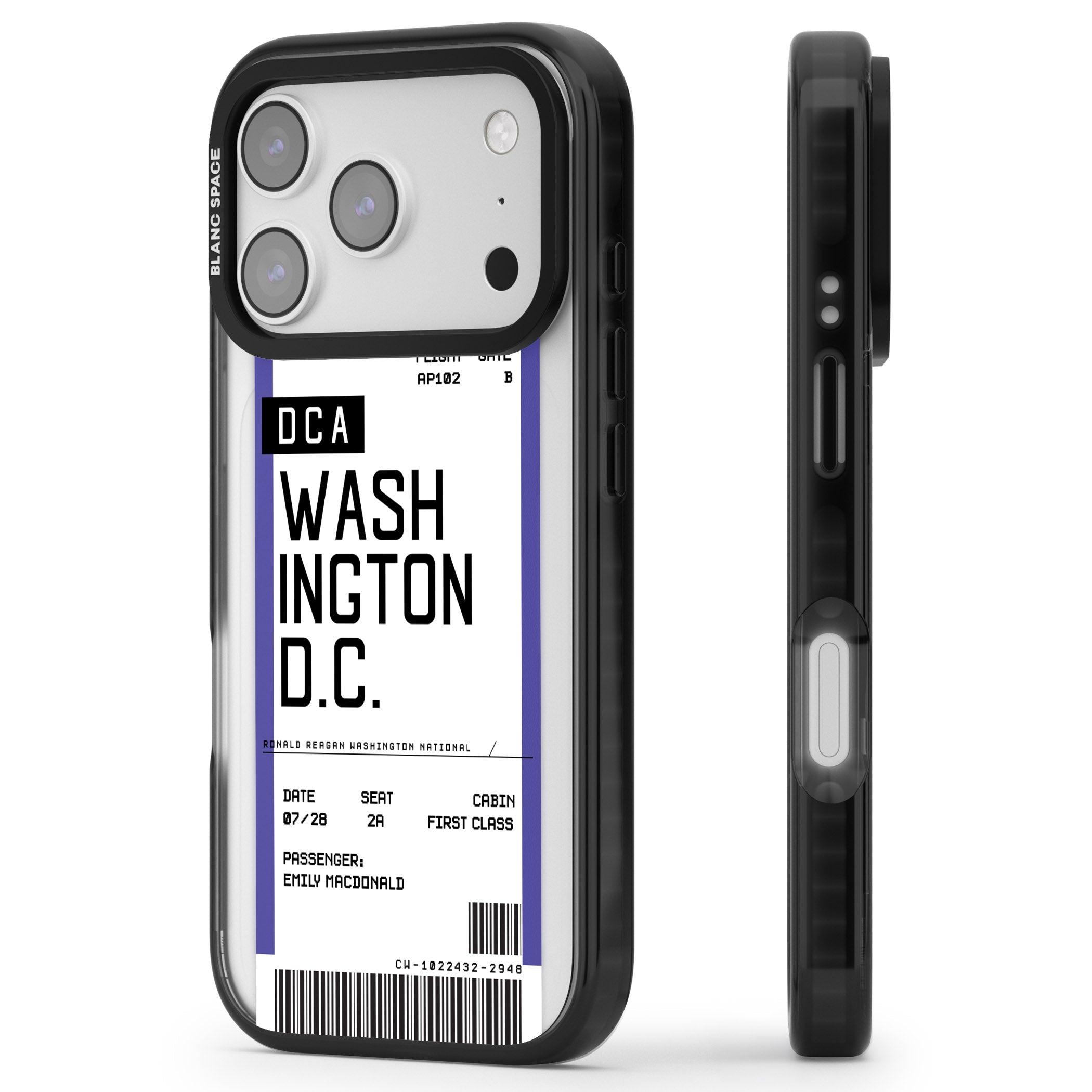 Personalised Washington D.C. Boarding Pass iPhone 17 Pro Impact Black Phone Case Side Profile
