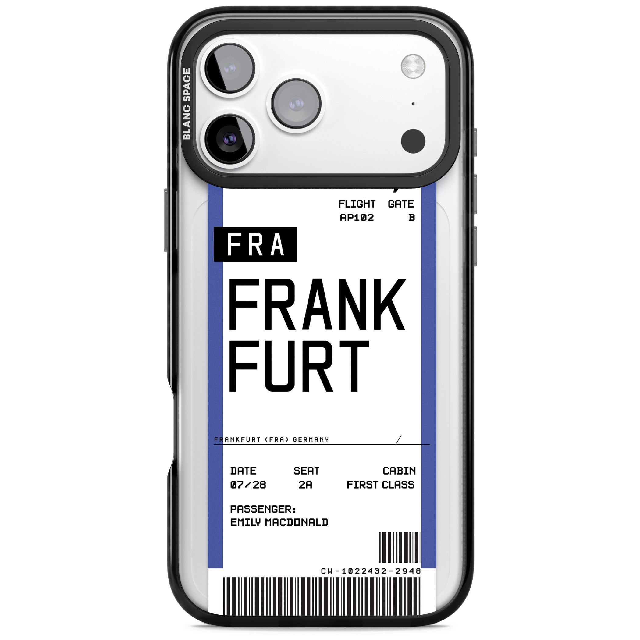 Personalised Frankfurt Boarding Pass iPhone 17 Pro Impact Black Phone Case
