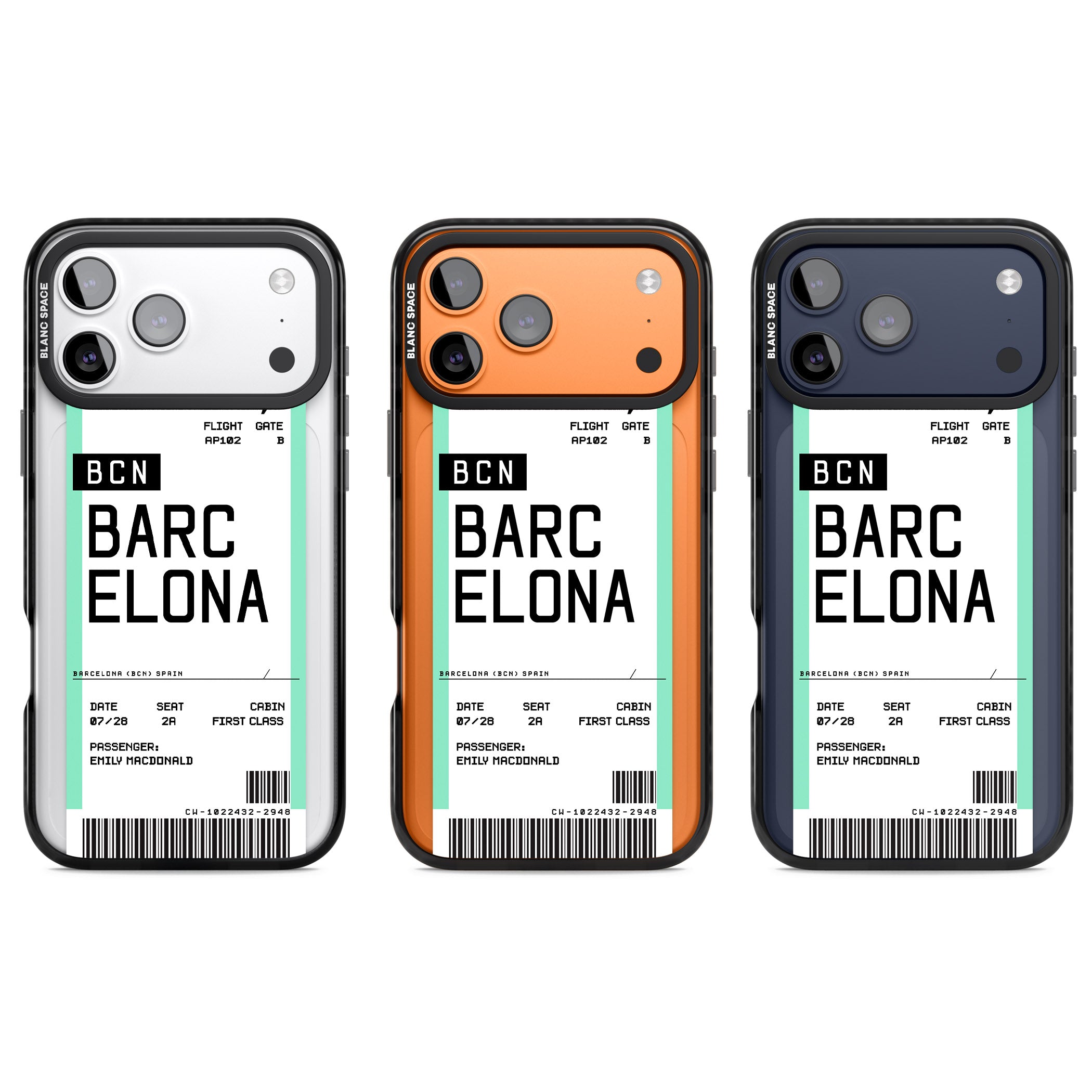 Personalised Barcelona Boarding Pass iPhone 17 Pro Impact Black Phone Case APT Impact Protection
