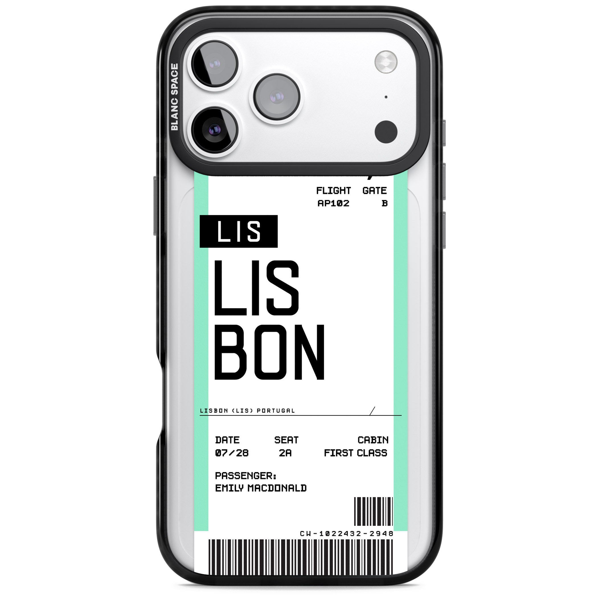Personalised Lisbon Boarding Pass iPhone 17 Pro Impact Black Phone Case