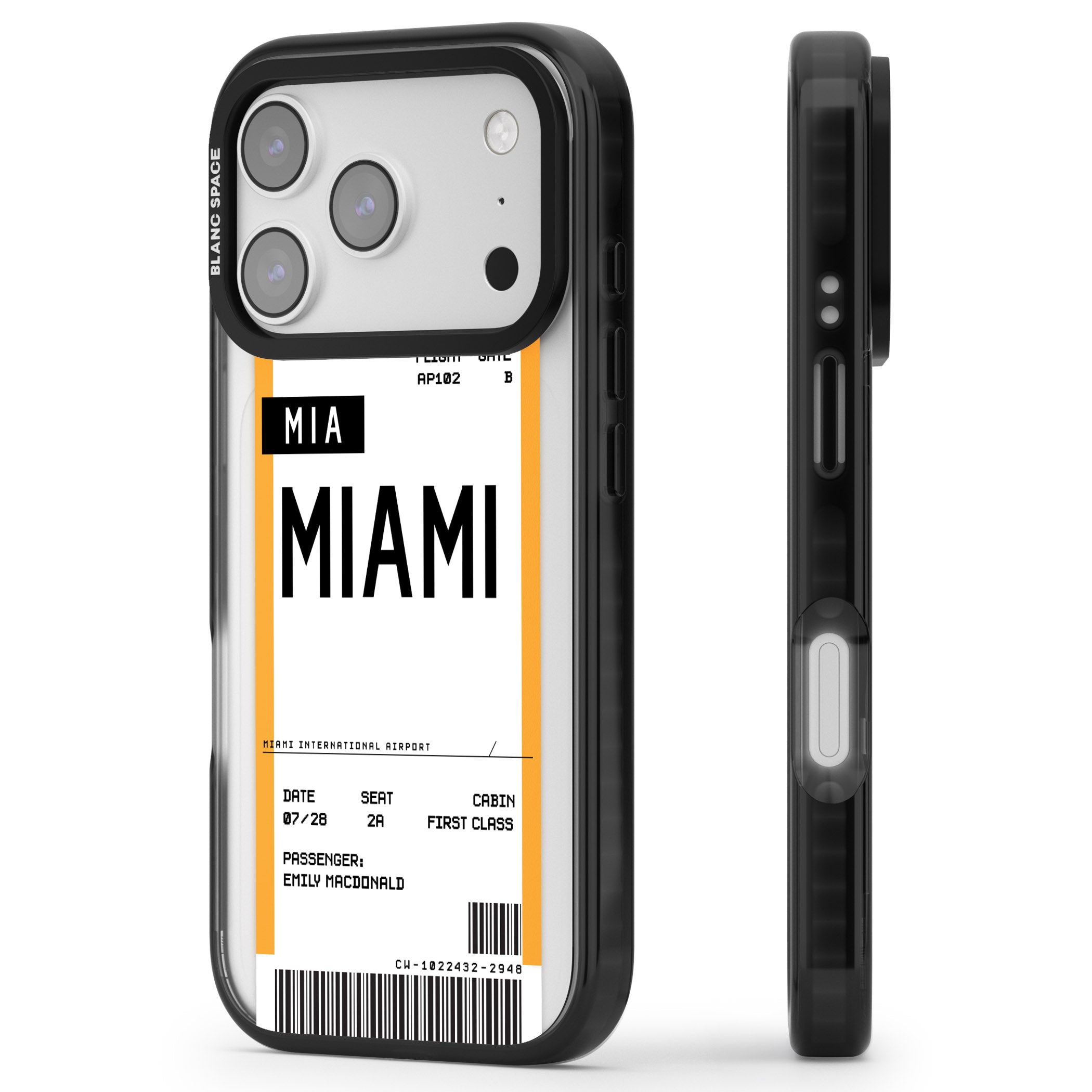 Personalised Miami Boarding Pass iPhone 17 Pro Impact Black Phone Case Side Profile