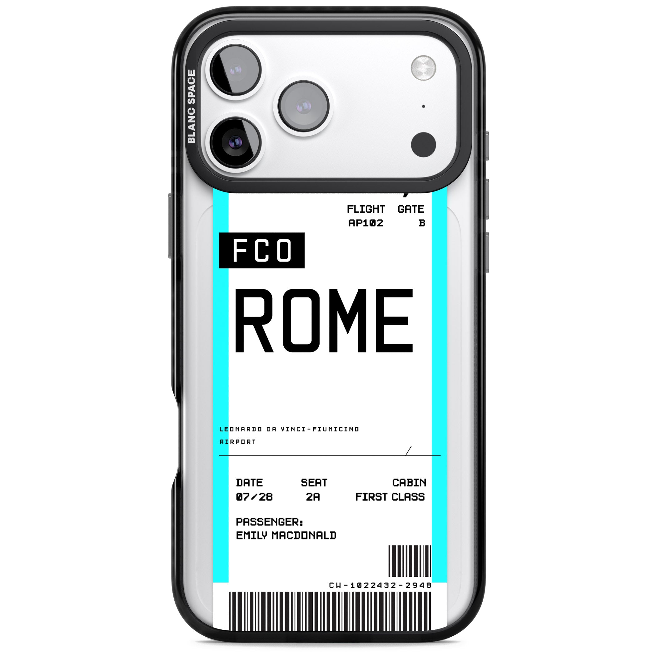 Personalised Rome Boarding Pass iPhone 17 Pro Impact Black Phone Case