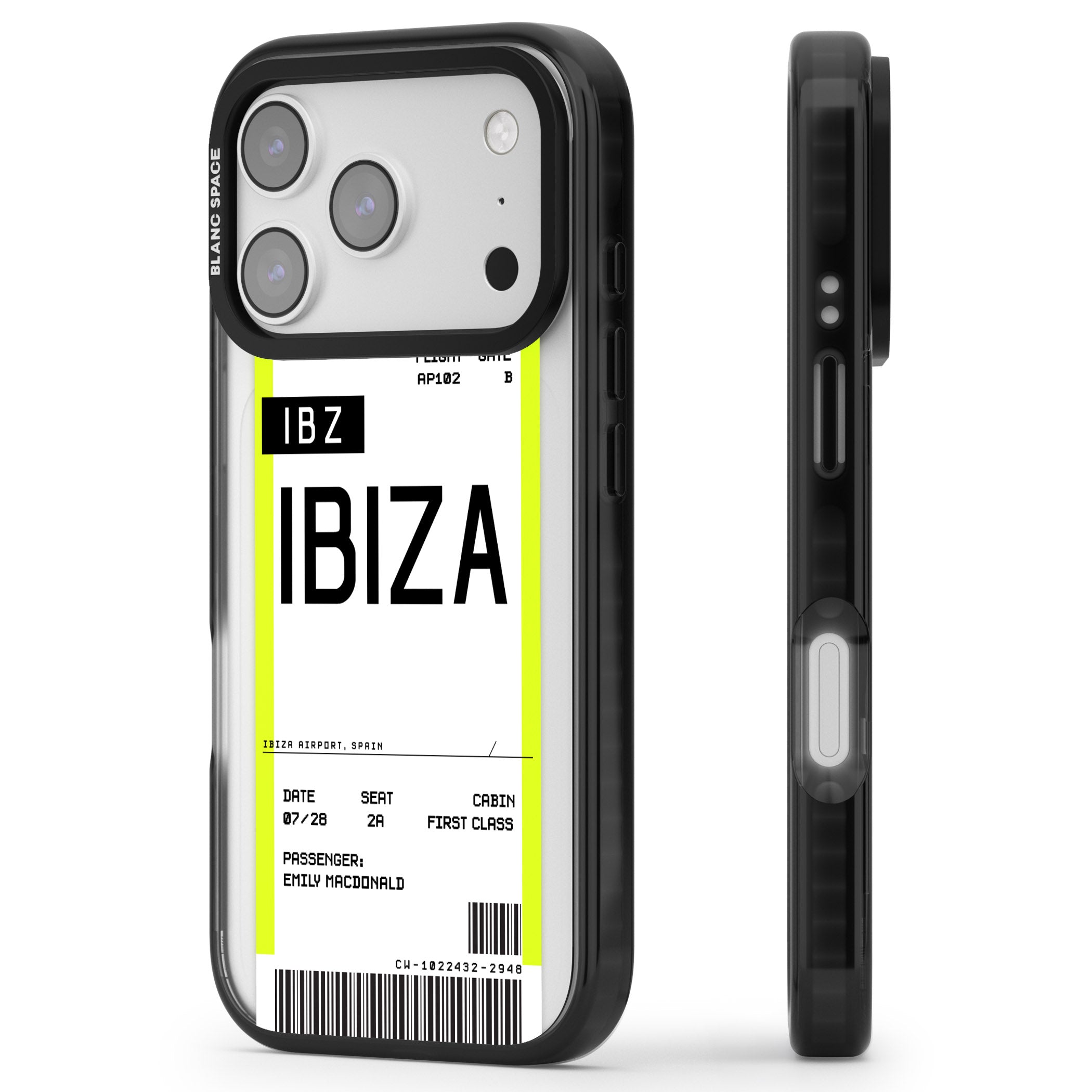 Personalised Ibiza Boarding Pass iPhone 17 Pro Impact Black Phone Case Side Profile