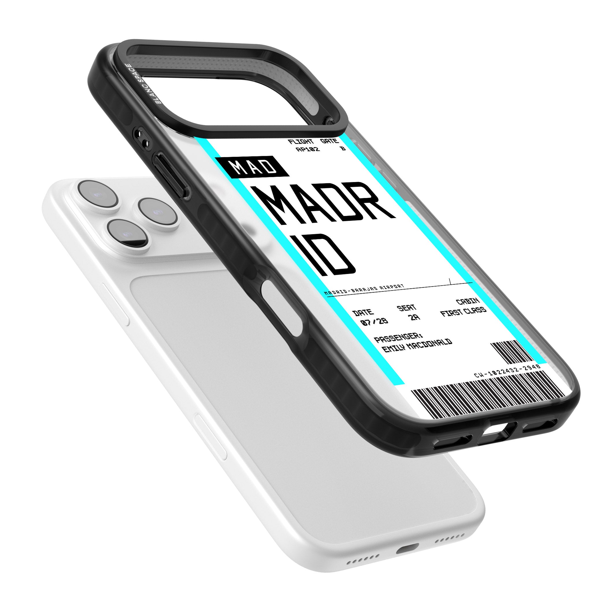 Personalised Madrid Boarding Pass iPhone 17 Pro Impact Black Phone Case Colours