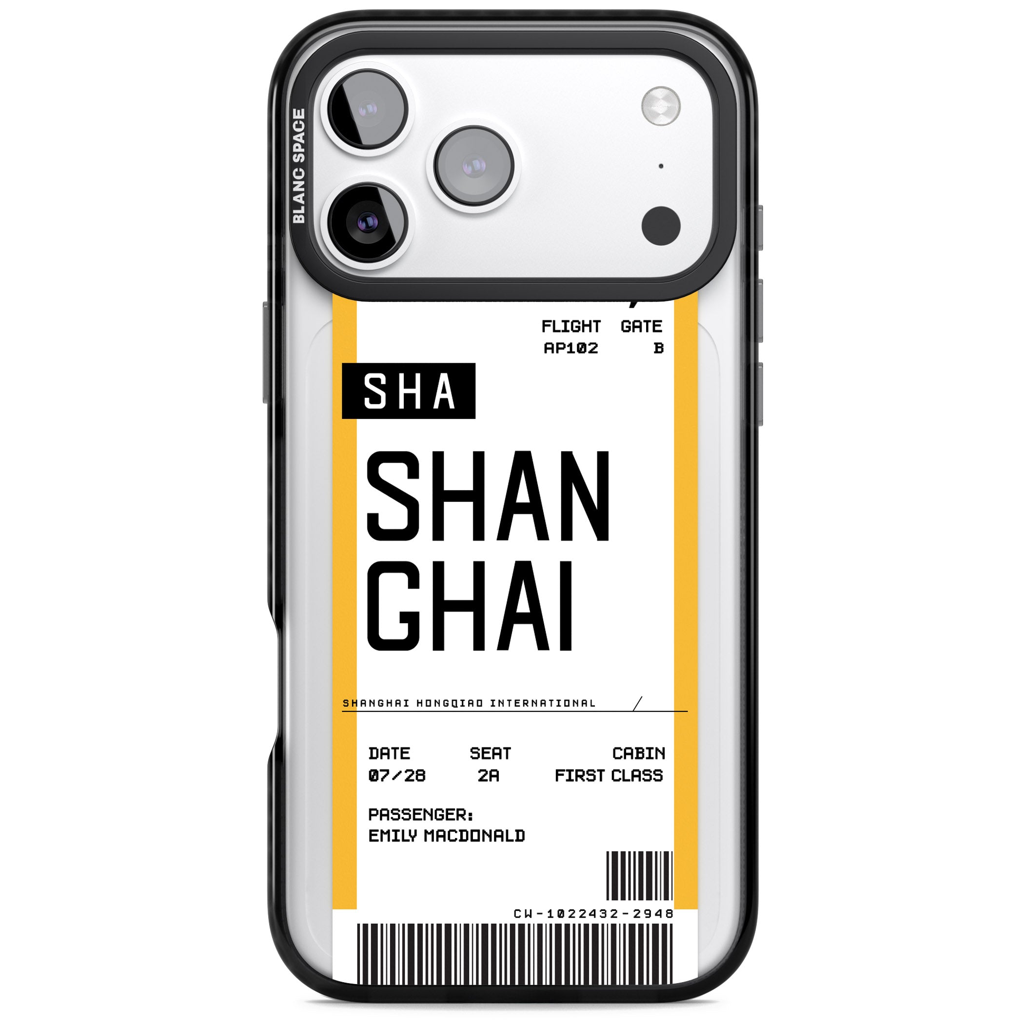 Personalised Shanghai Boarding Pass iPhone 17 Pro Impact Black Phone Case