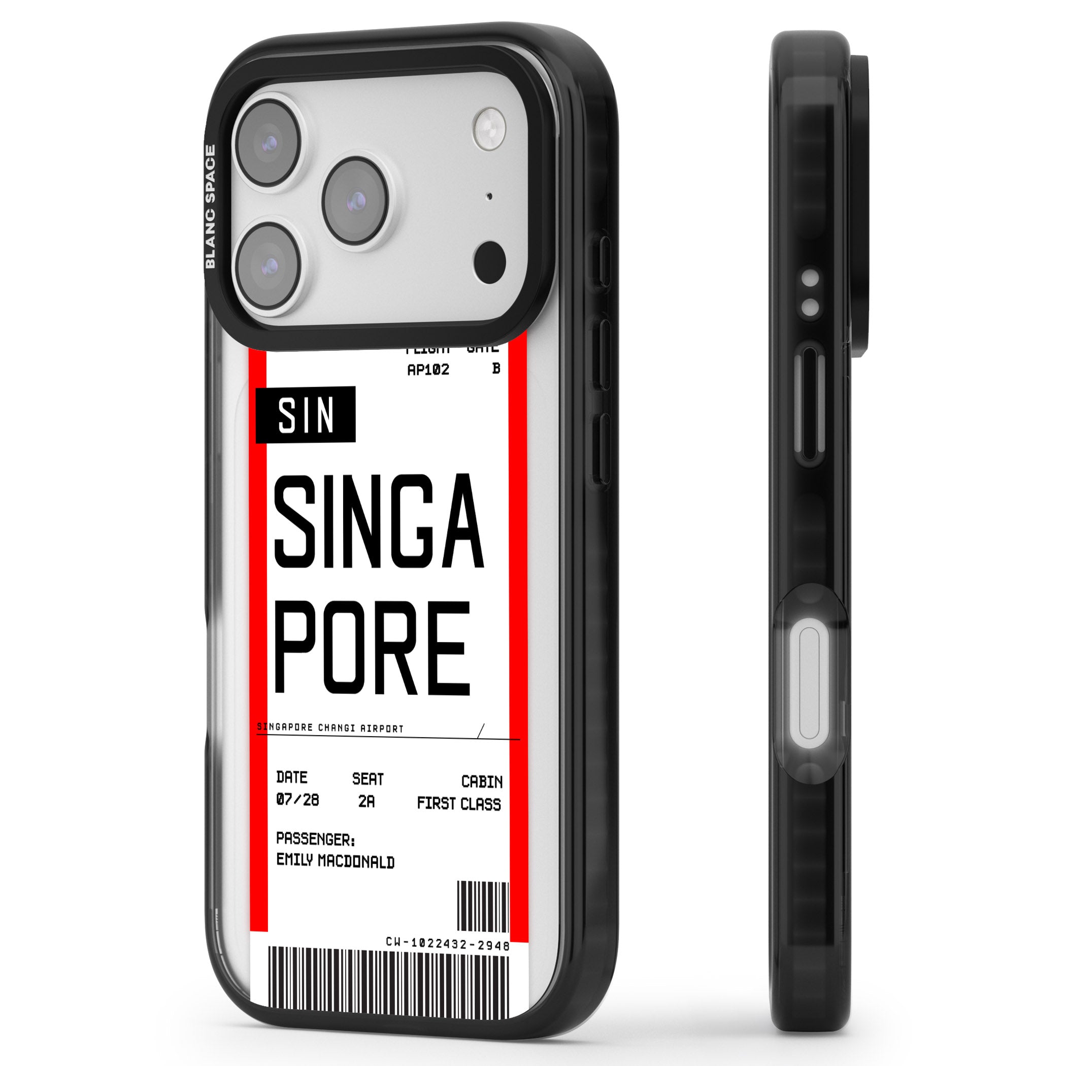 Personalised Singapore Boarding Pass iPhone 17 Pro Impact Black Phone Case Side Profile