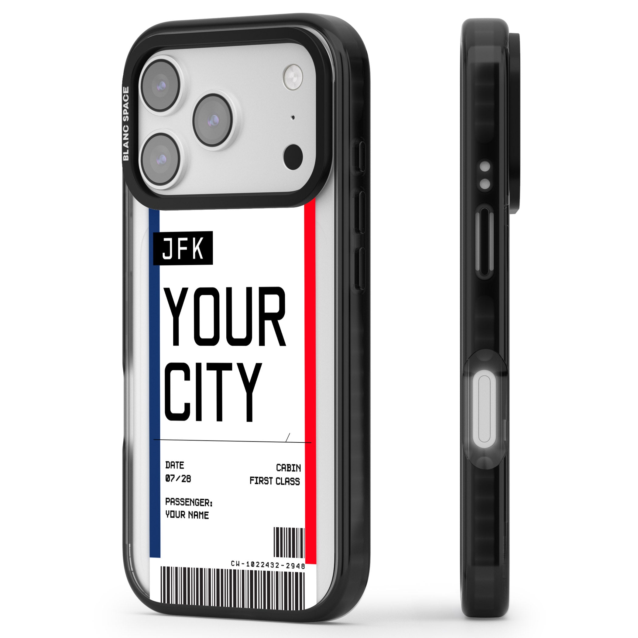 Personalised Create Your Own Boarding Pass Ticket iPhone 17 Pro Impact Black Phone Case Side Profile