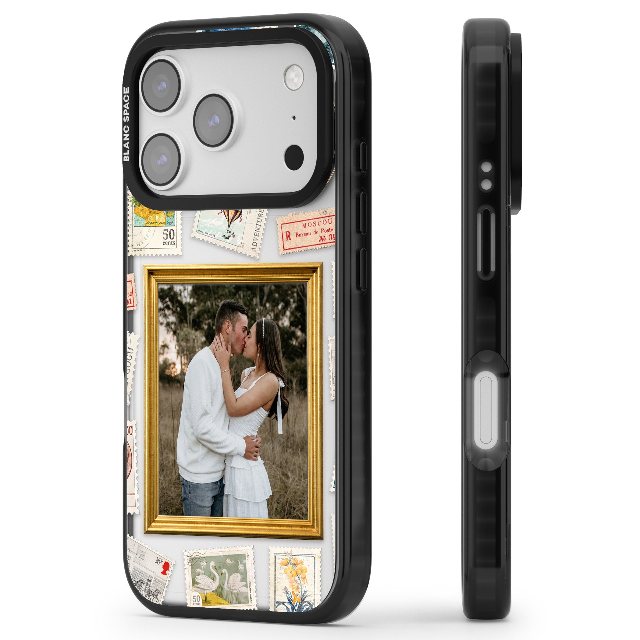 Personalised Vintage Photo Frame Collage iPhone 17 Pro Impact Black Phone Case Side Profile