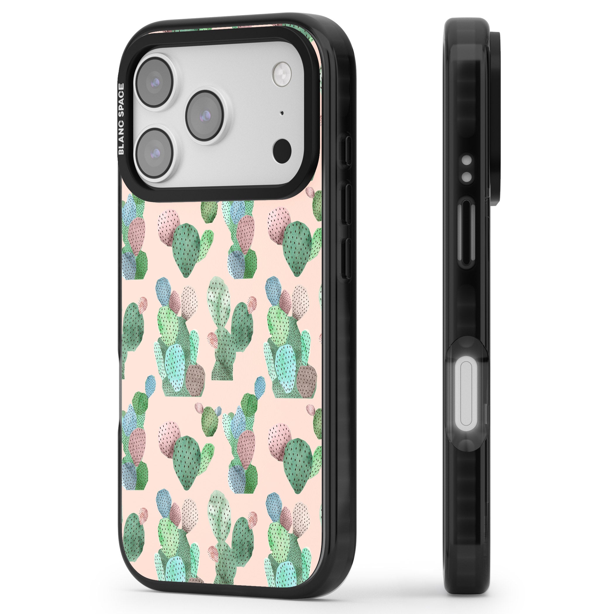 Pink Cactus iPhone 17 Pro Impact Black Phone Case Side Profile