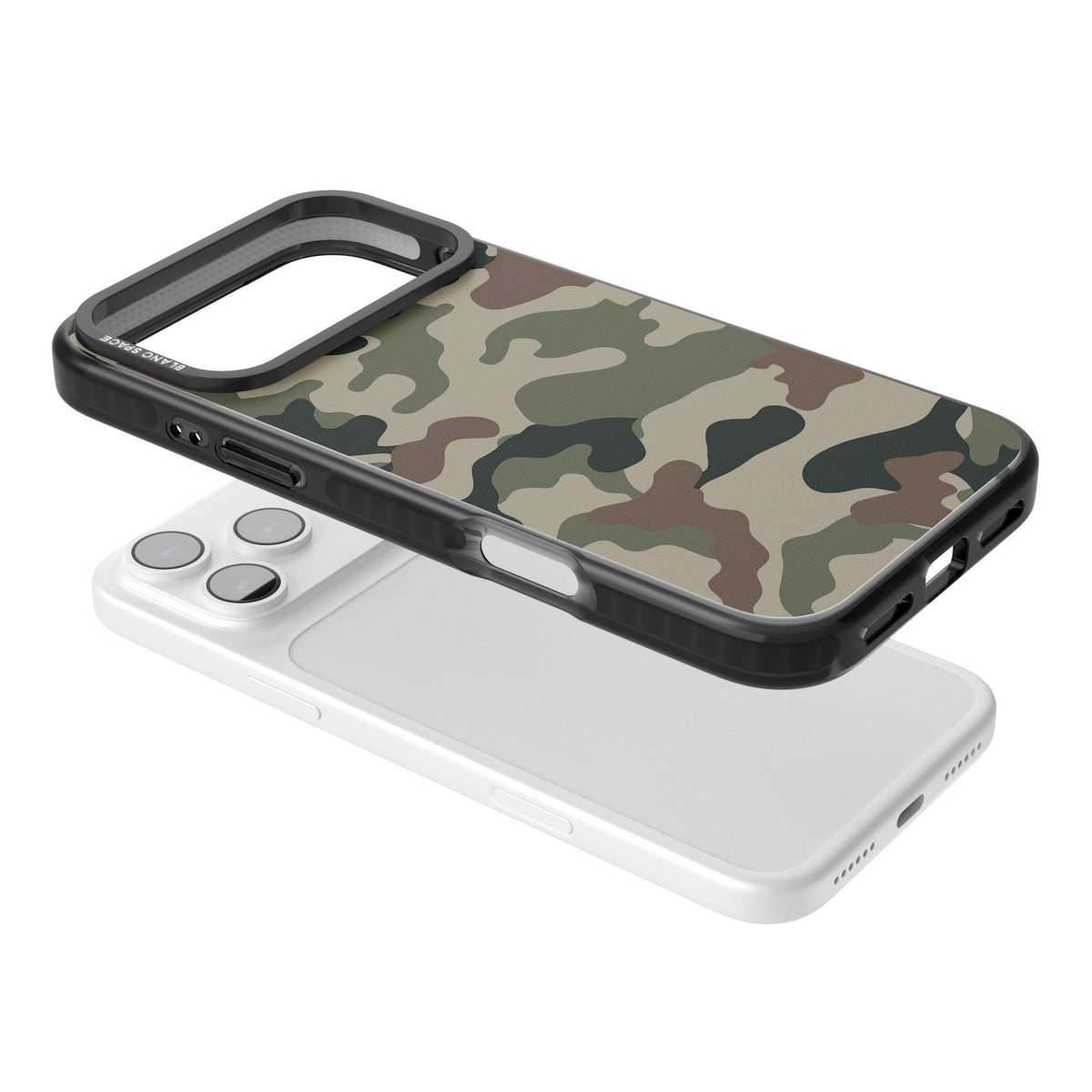 Green And Brown Camo iPhone 17 Pro Max Impact Black Phone Case angled