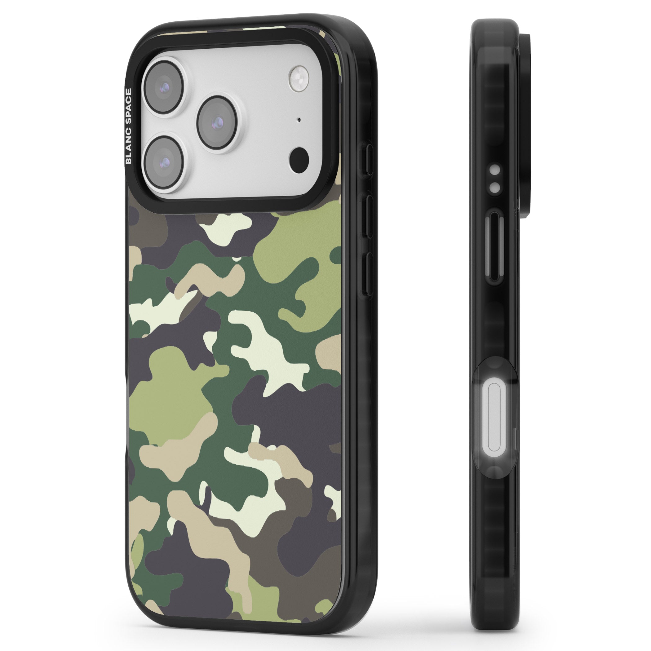 Green Camo iPhone 17 Pro Impact Black Phone Case Side Profile