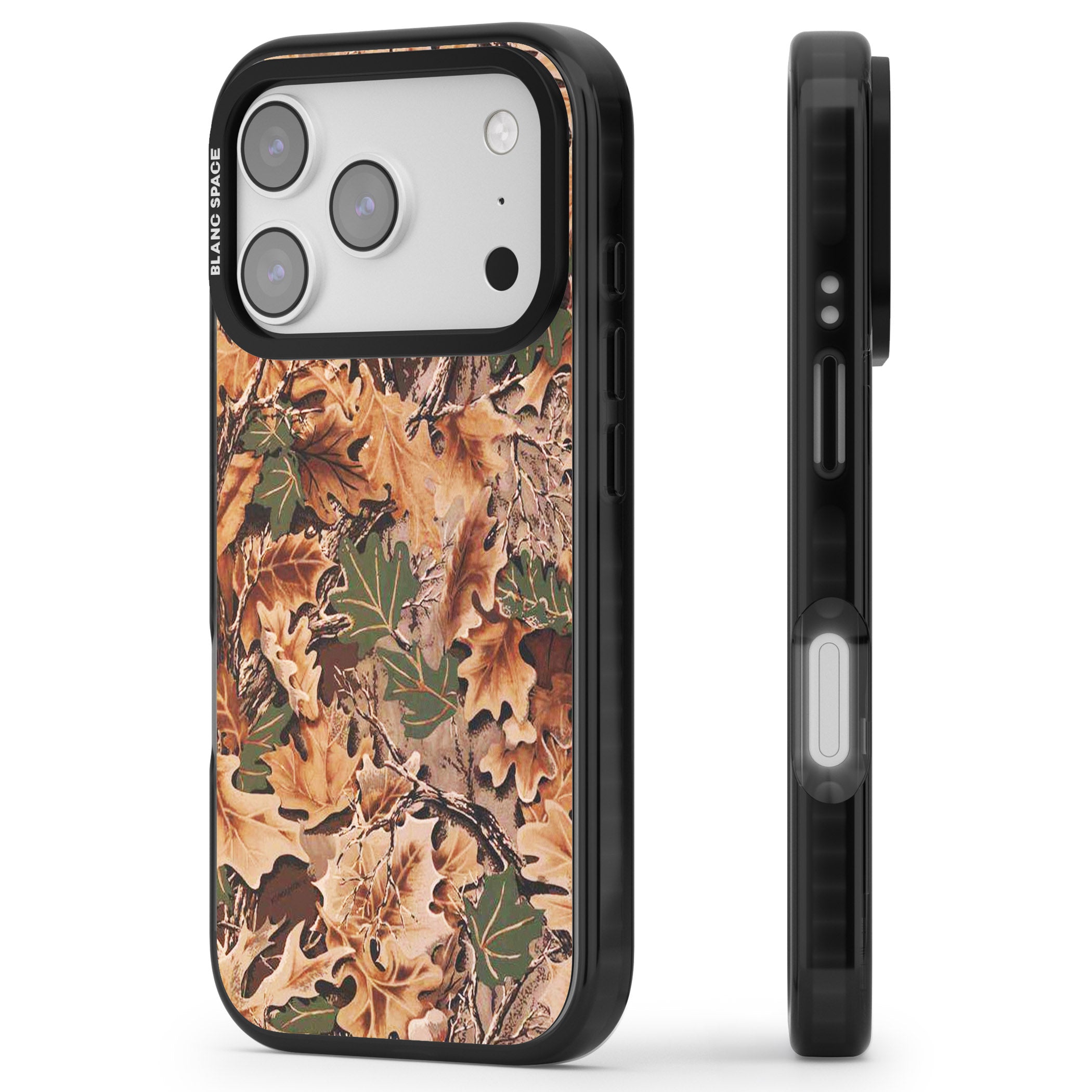 Leaves Camo iPhone 17 Pro Impact Black Phone Case Side Profile