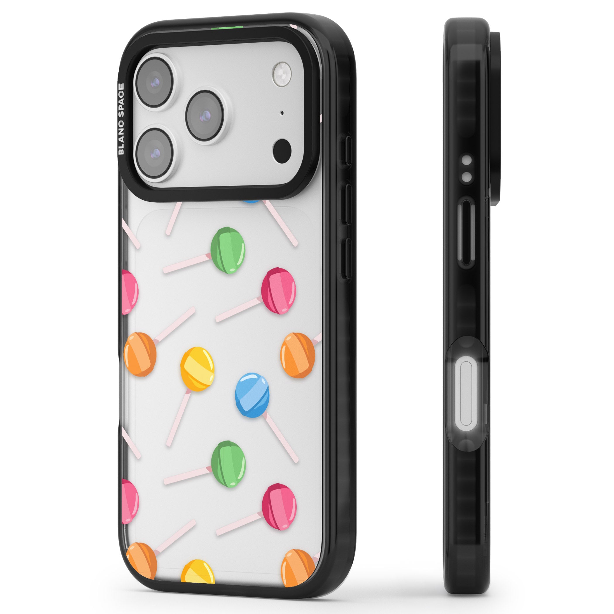 Lollipop Pattern iPhone 17 Pro Impact Black Phone Case Side Profile