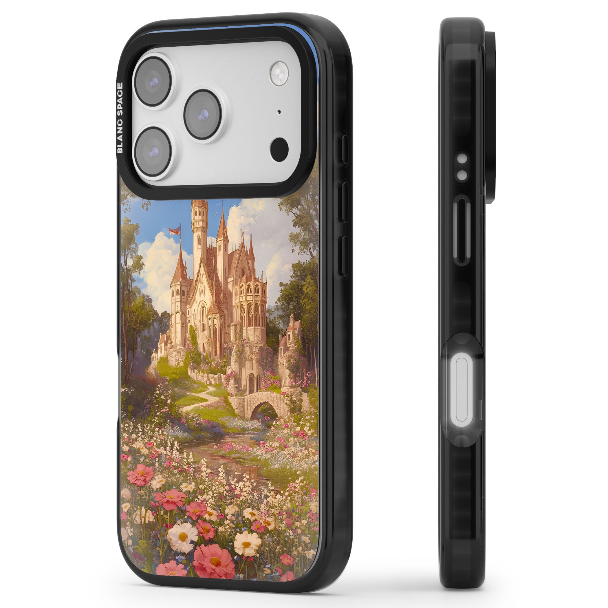 Castle Flower Fields iPhone 17 Pro Impact Black Phone Case Side Profile