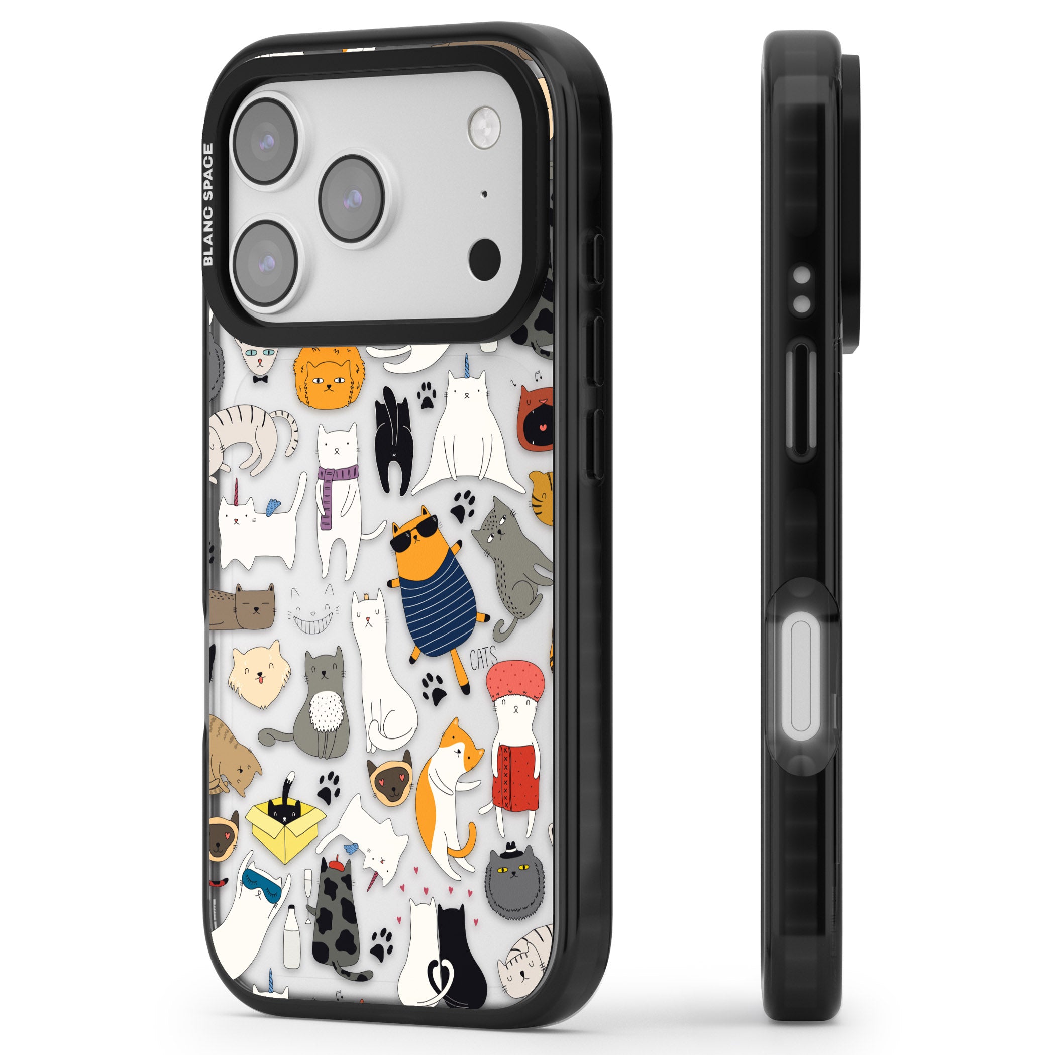 Cartoon Cat Collage iPhone 17 Pro Impact Black Phone Case Side Profile
