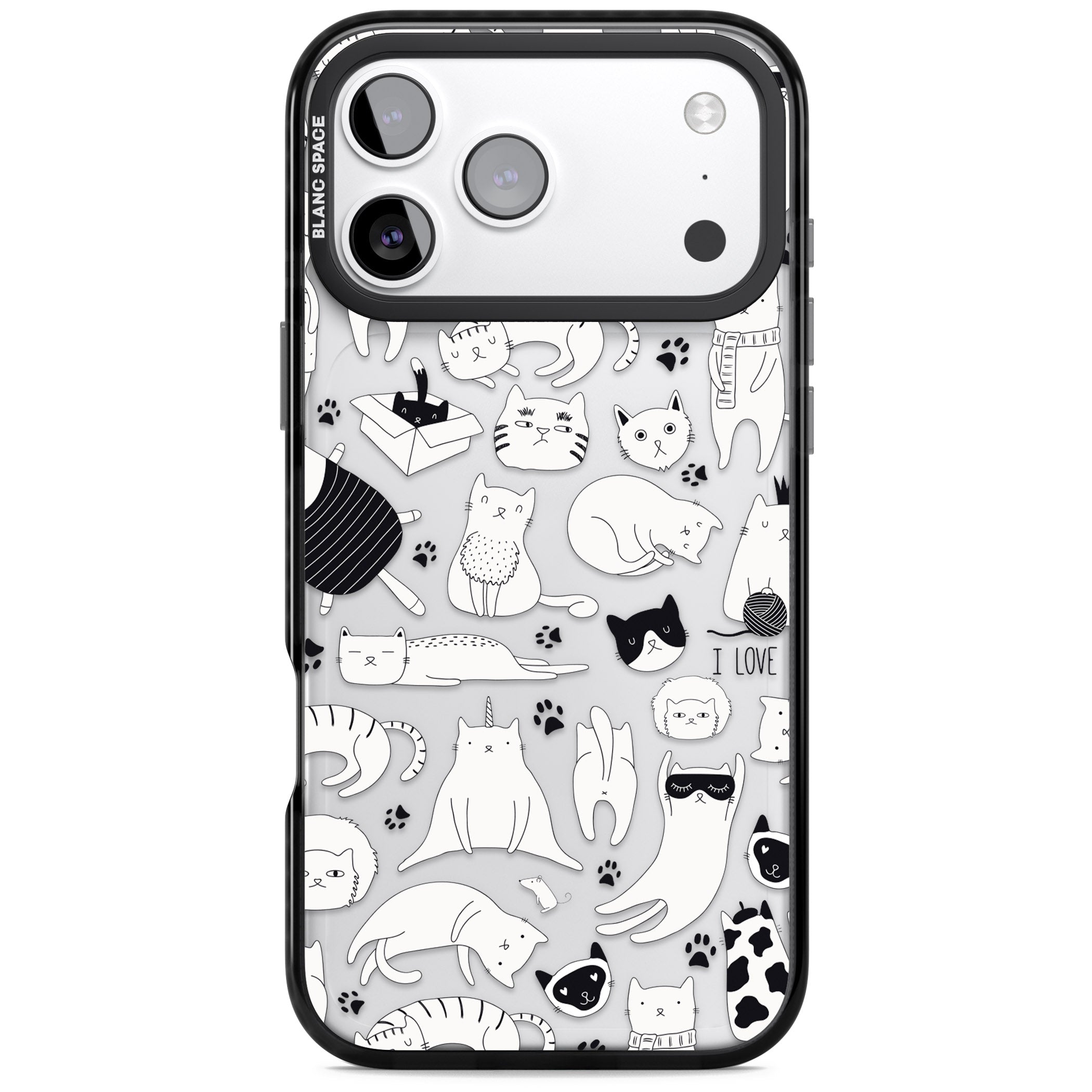 Cartoon Cat Collage Black & White iPhone 17 Pro Impact Black Phone Case
