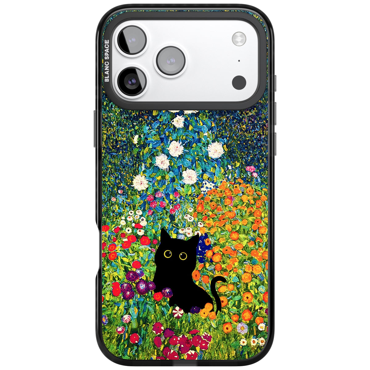 Cat in Klimt's Garden iPhone 17 Pro Max Impact Black Phone Case front