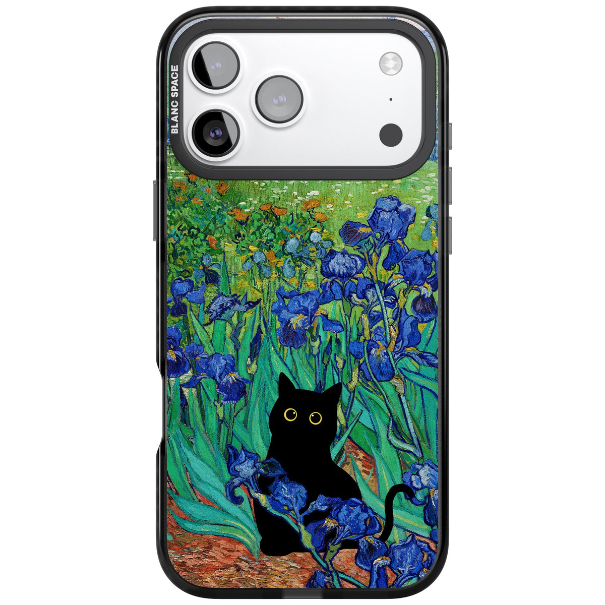 Cat in Van Gogh's Irises iPhone 17 Pro Max Impact Black Phone Case front