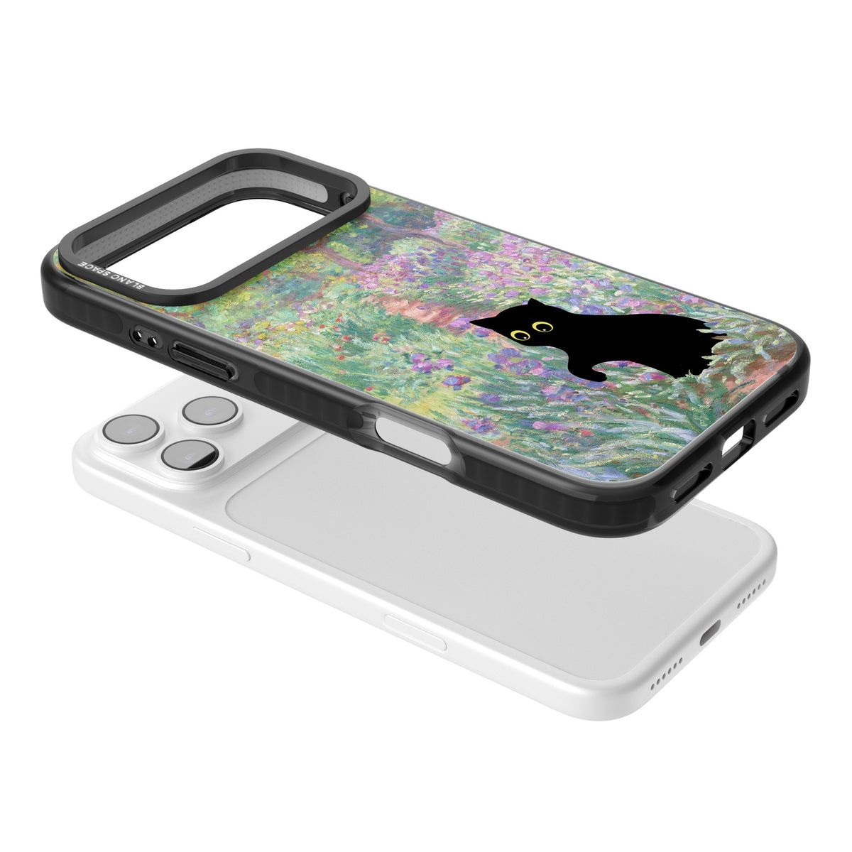 Cat in Monet's Giverny Garden iPhone 17 Pro Max Impact Black Phone Case angled
