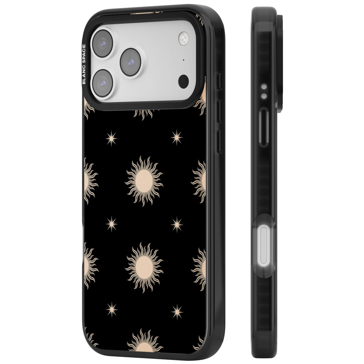 Celestial Patterns Classic Suns (Black) iPhone 17 Pro Max Impact Black Phone Case side