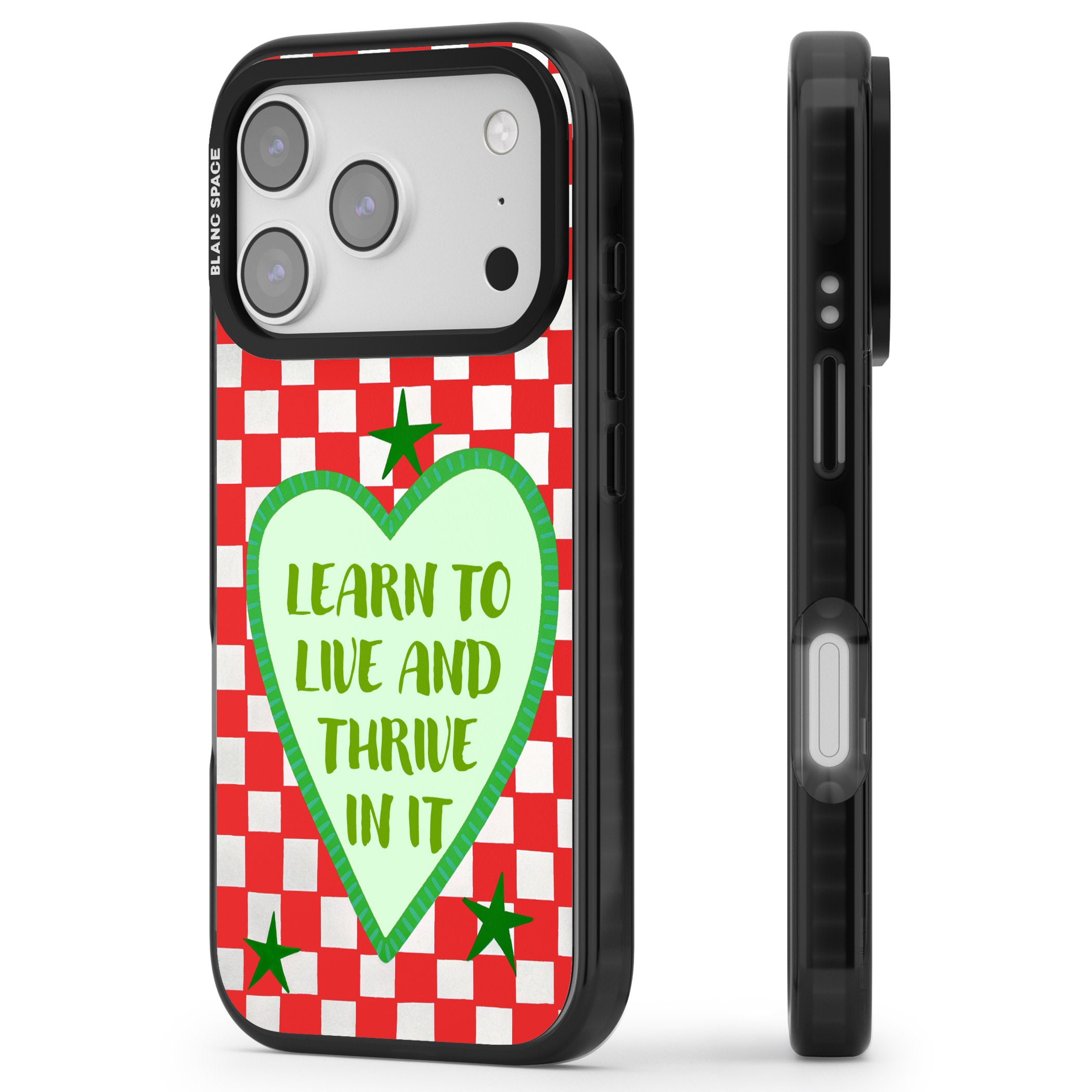 Learn To Live iPhone 17 Pro Impact Black Phone Case Side Profile