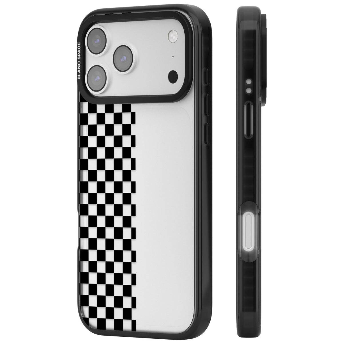 Half Black Check iPhone 17 Pro Max Impact Black Phone Case side