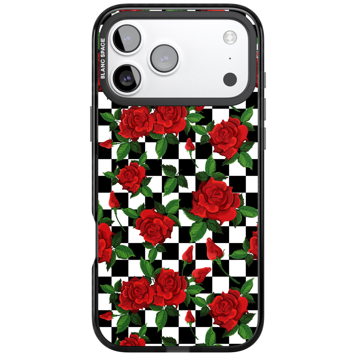 Checkered Roses iPhone 17 Pro Max Impact Black Phone Case front