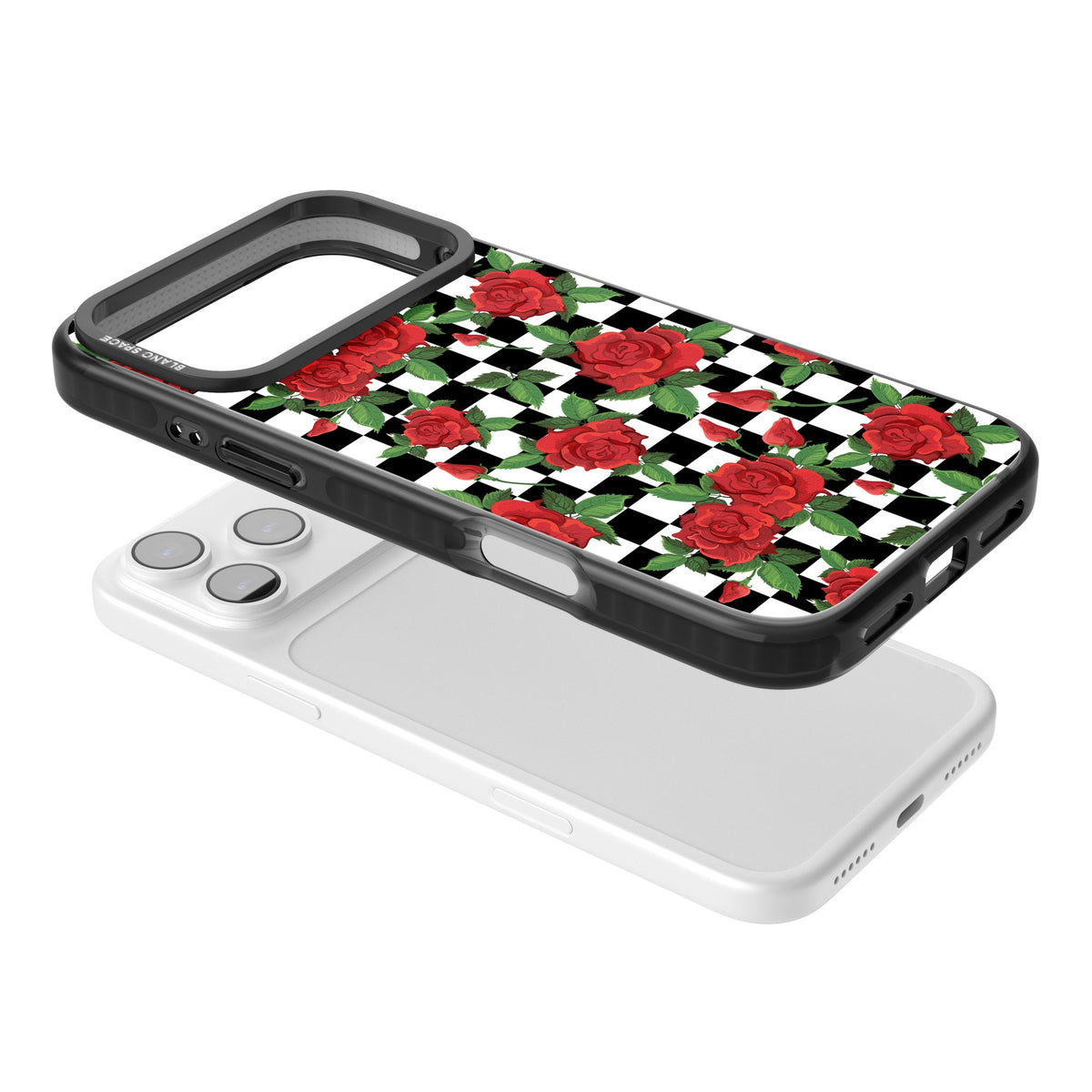 Checkered Roses iPhone 17 Pro Max Impact Black Phone Case angled