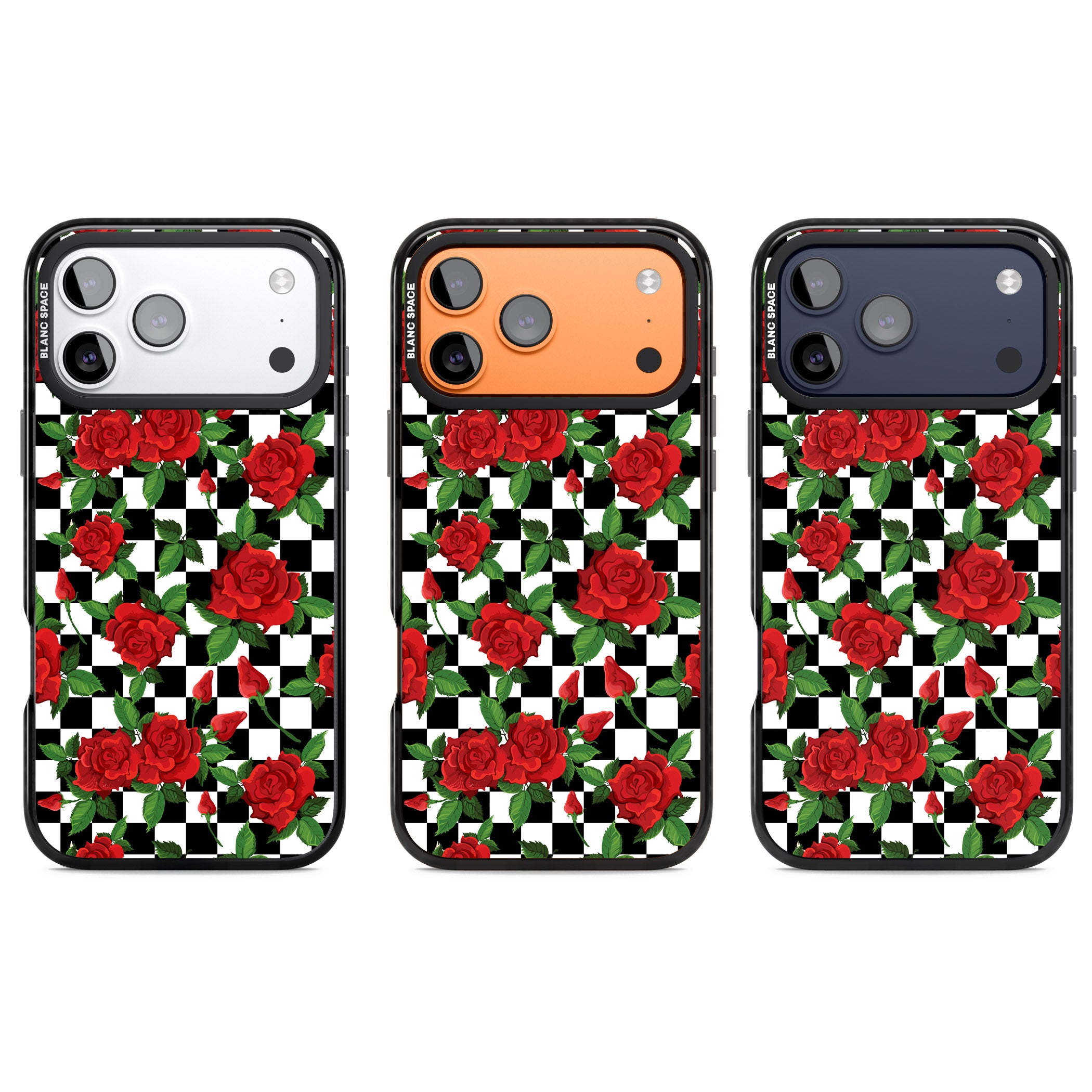 Checkered Roses iPhone 17 Pro Impact Black Phone Case APT Impact Protection