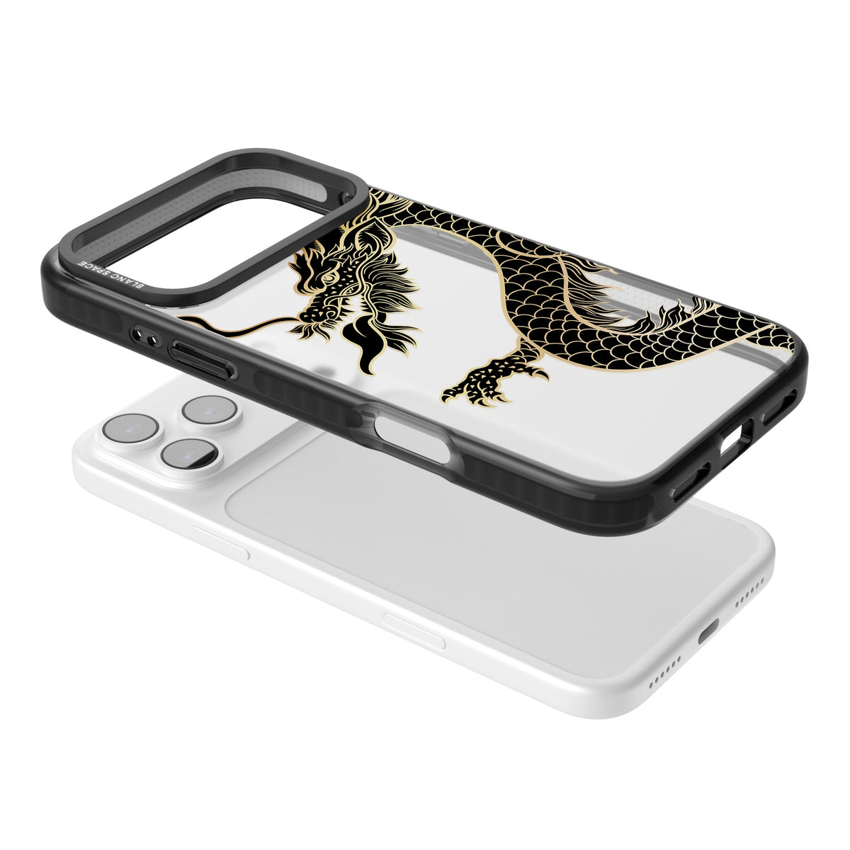 Large Black Dragon iPhone 17 Pro Max Impact Black Phone Case angled