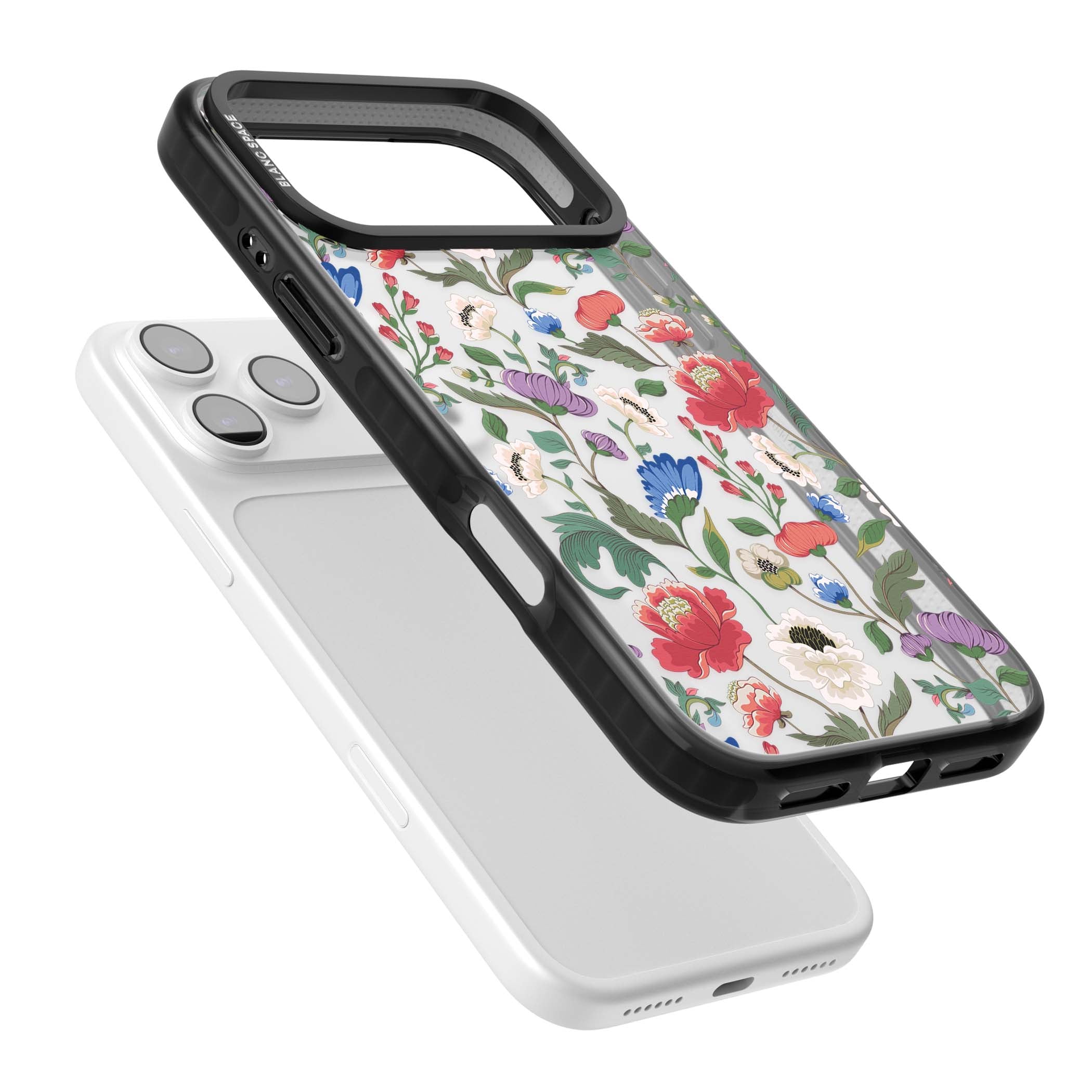 Chinoiserie Bloom vintage floral iPhone case featuring hand-painted peonies, poppies and trailing wildflowers on clear... | Clear Impact case for iPhone 17 Pro, iPhone 17 Pro Max