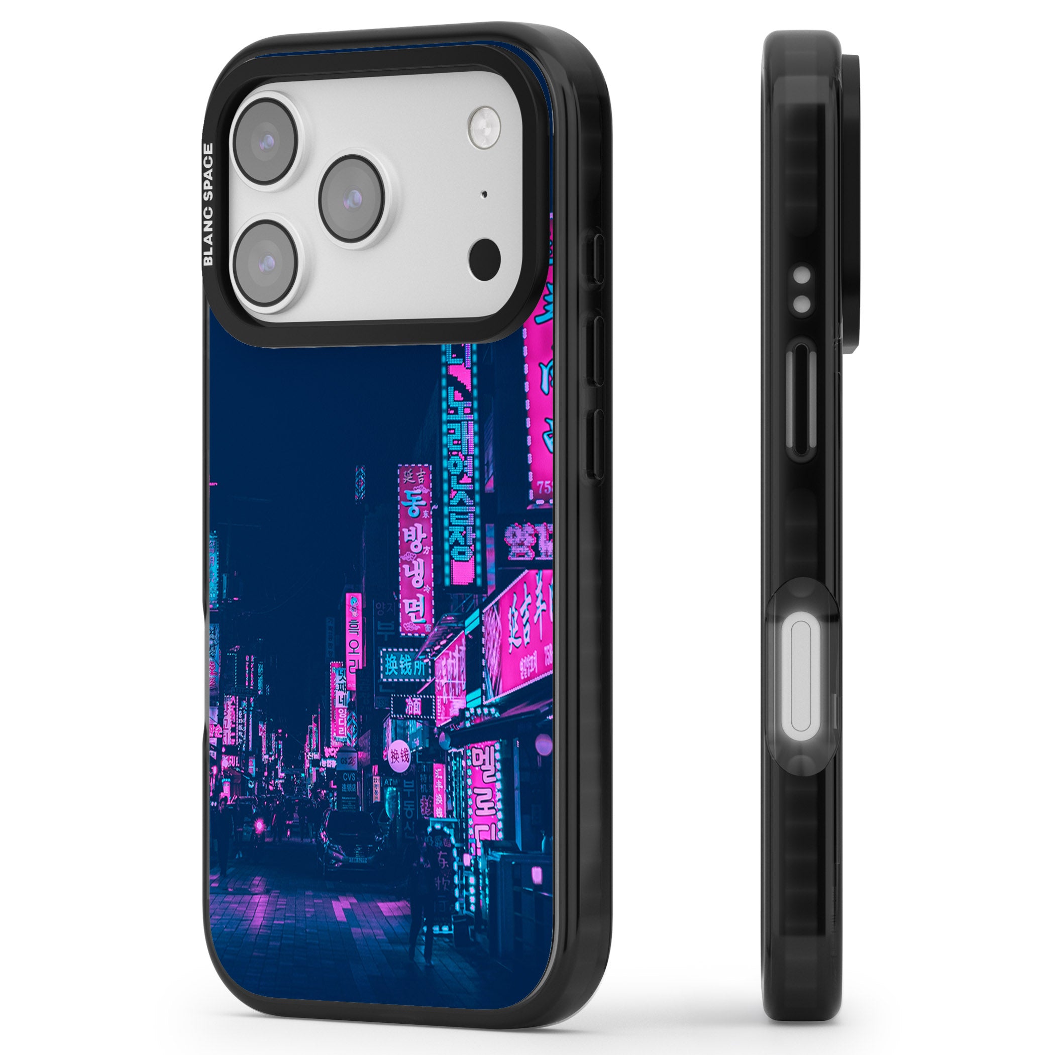 Neon Nights iPhone 17 Pro Impact Black Phone Case Side Profile