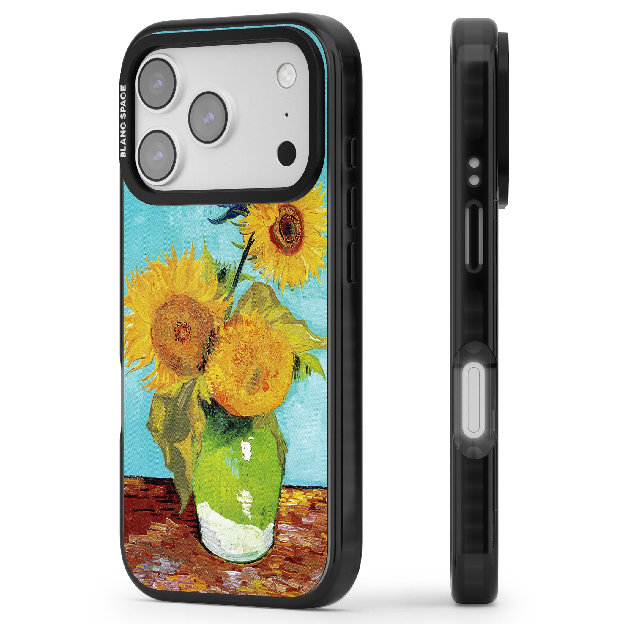 Vase With Three Sunflowers iPhone 17 Pro Impact Black Phone Case Side Profile