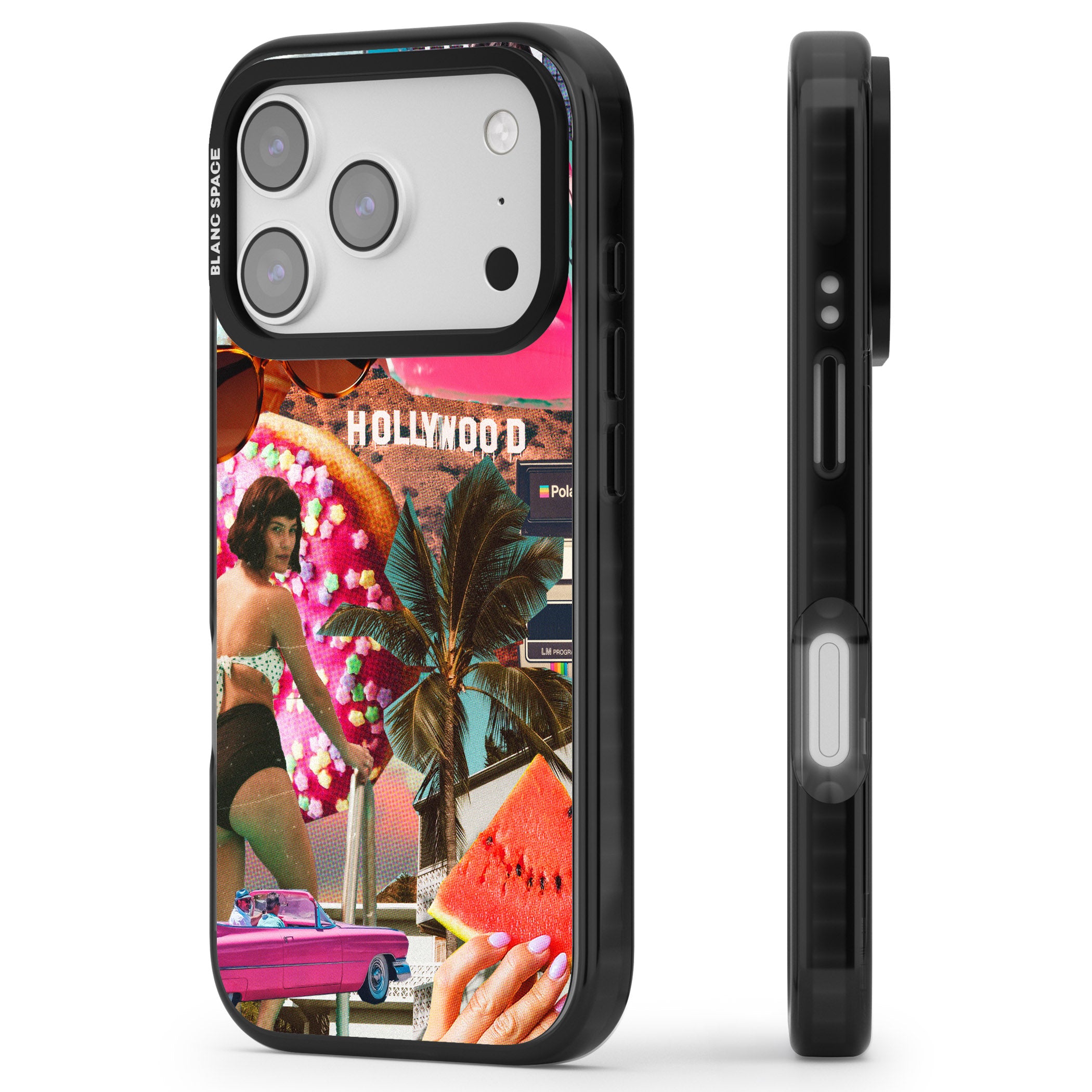 Hollywood Retro Collage iPhone 17 Pro Impact Black Phone Case Side Profile