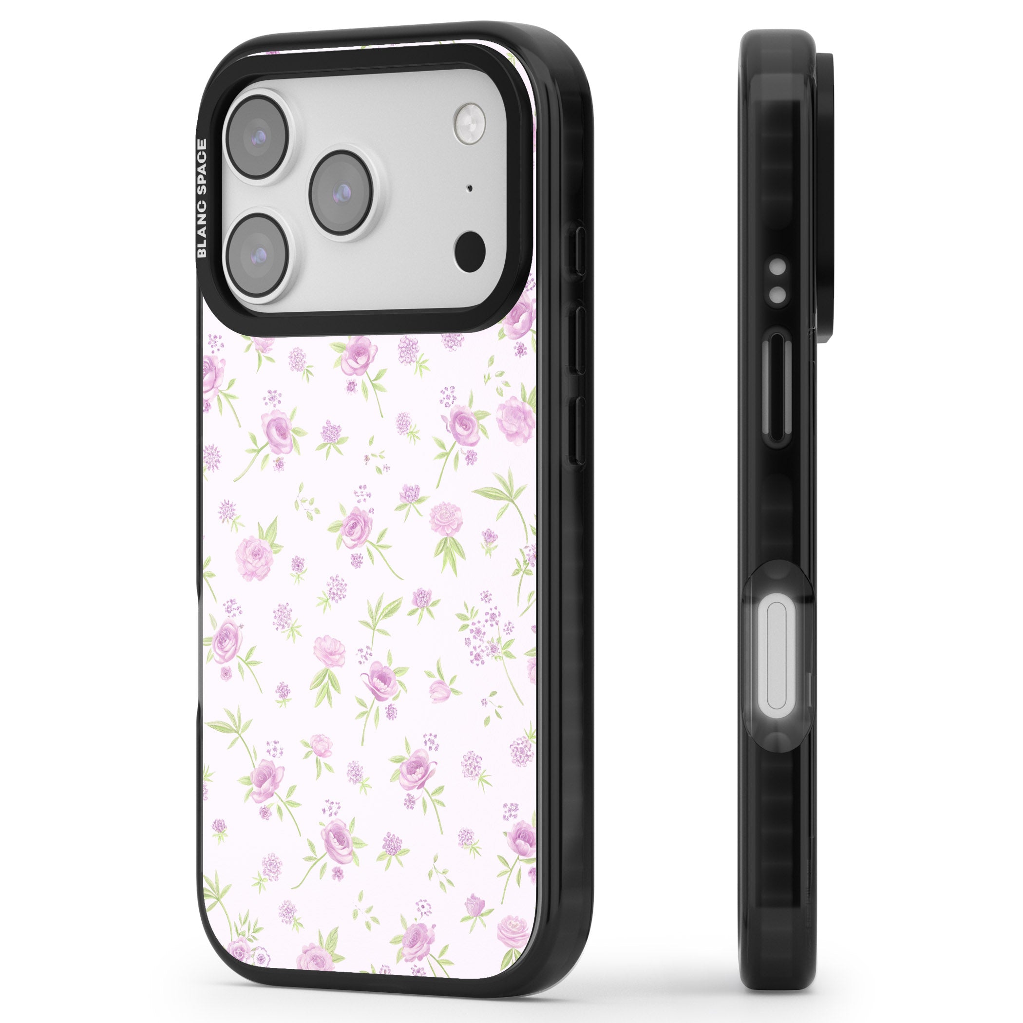 Pink Peonies iPhone 17 Pro Impact Black Phone Case Side Profile