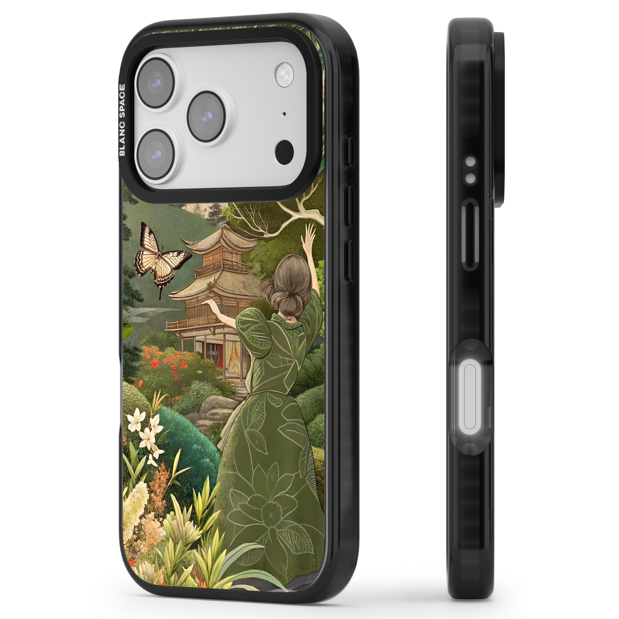 Japanese Nature iPhone 17 Pro Impact Black Phone Case Side Profile
