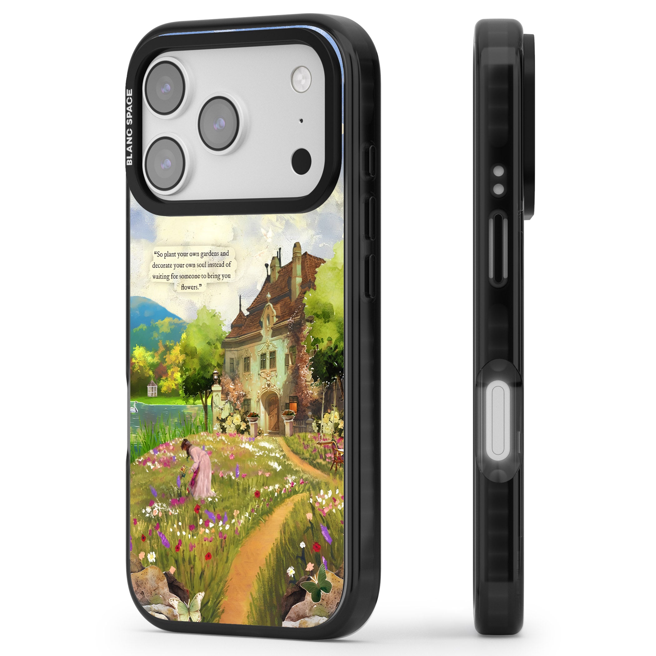 Spring Cottage iPhone 17 Pro Impact Black Phone Case Side Profile