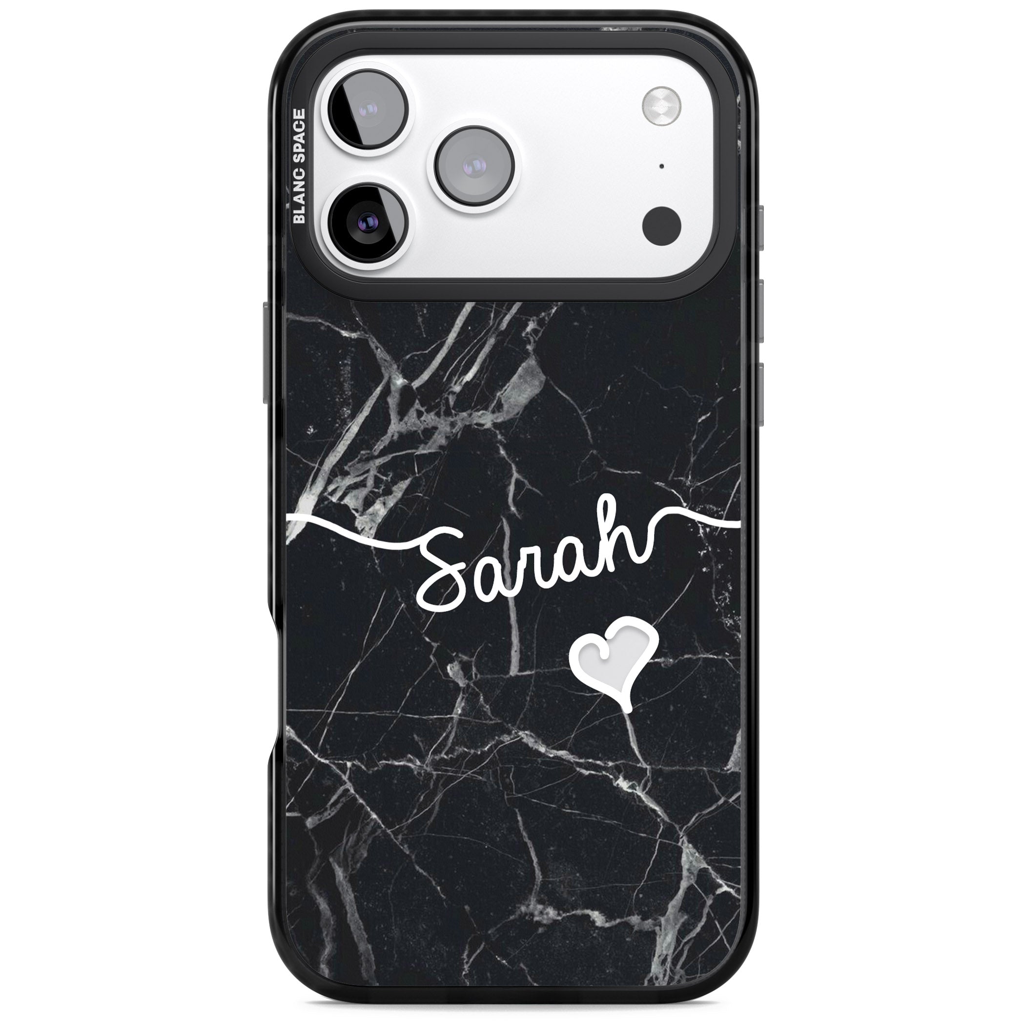 Personalised Black Marble Heart iPhone 17 Pro Impact Black Phone Case