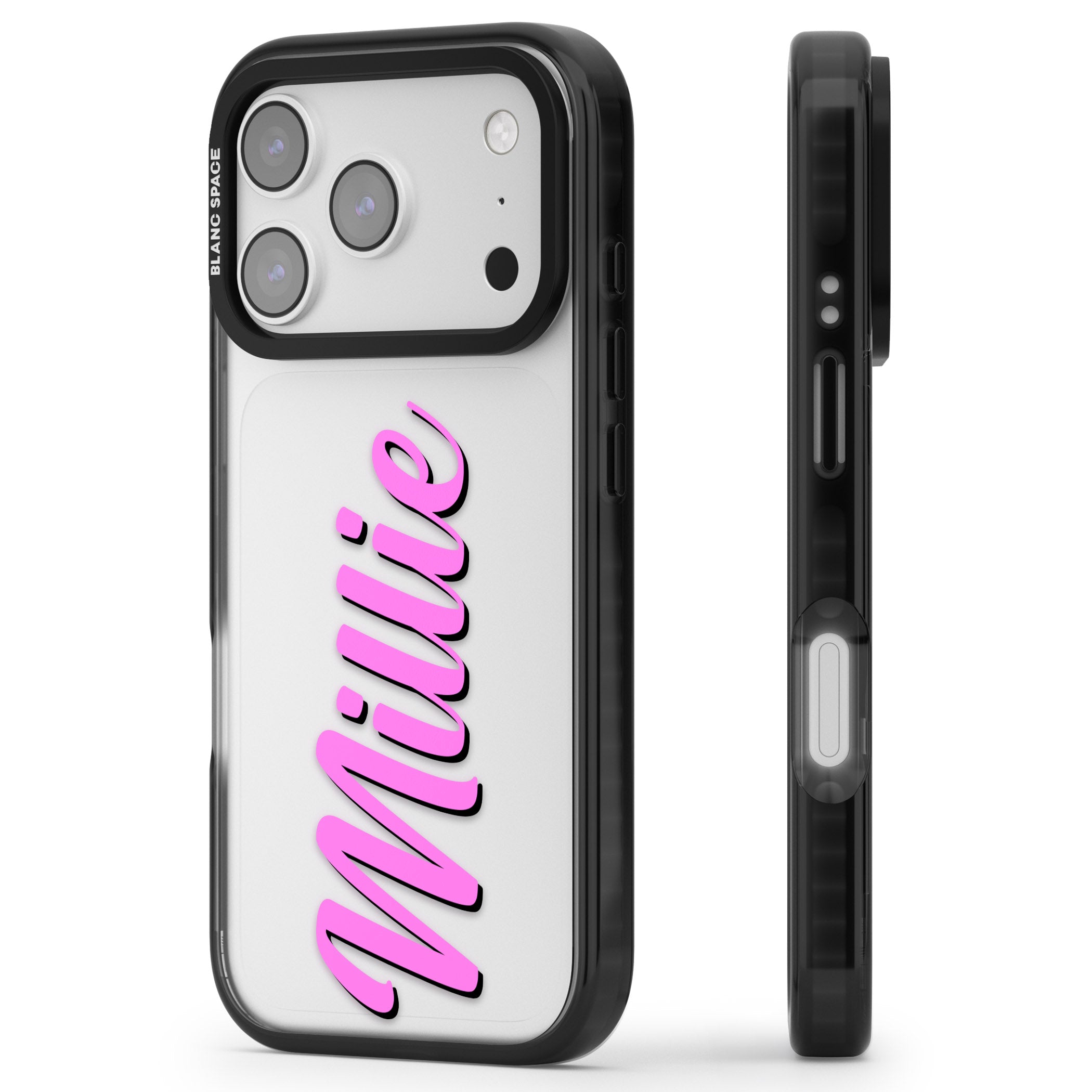 Personalised Cute Vertical Name iPhone 17 Pro Impact Black Phone Case Side Profile